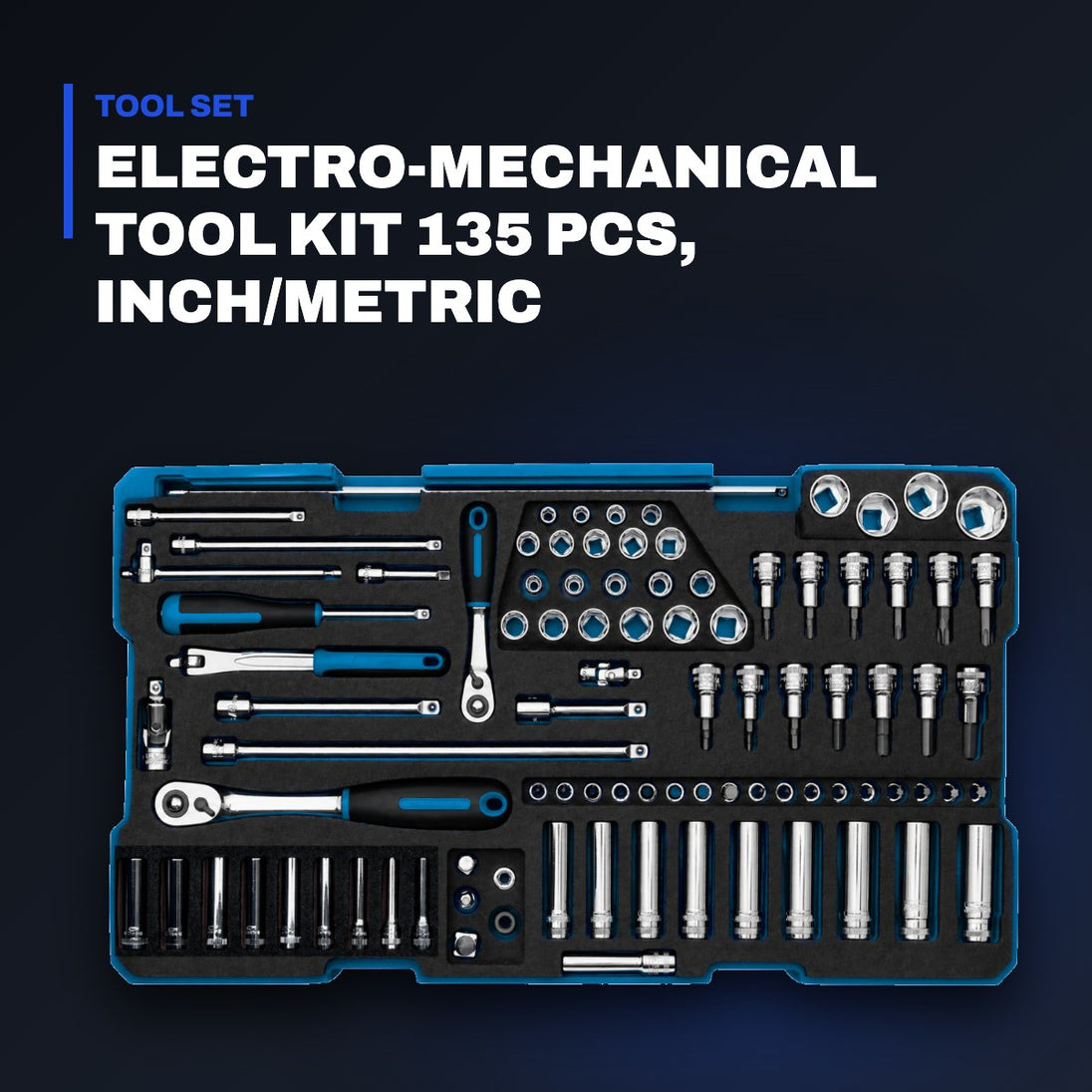Johnkeans JK-GS-2058 – Electro-Mechanical Tool Kit 135 Pcs, Inch/Metric