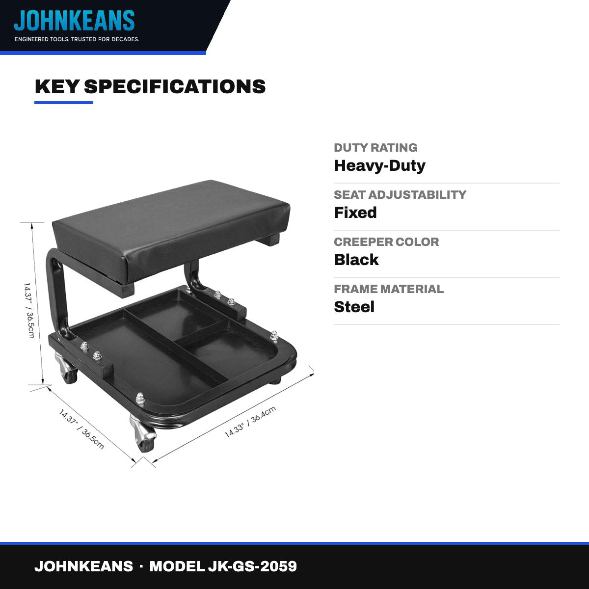 Johnkeans JK-GS-2059 – Heavy-Duty Steel Roller Seat 250 lb