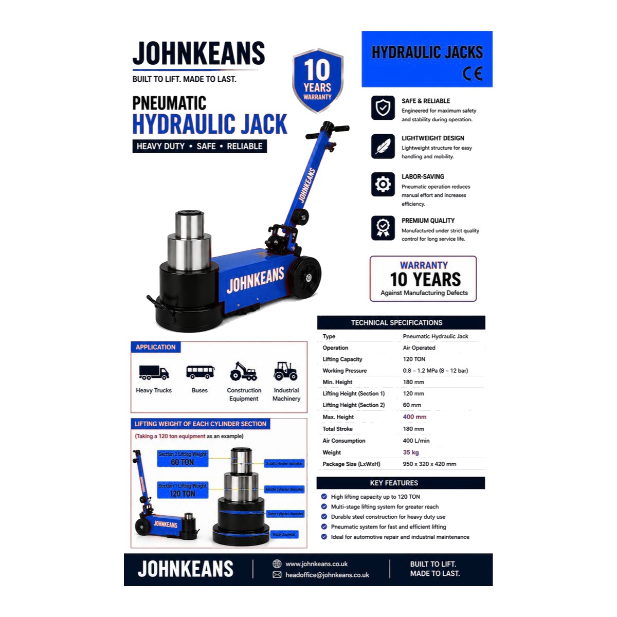 Johnkeans JK-GS-2061 – Air Hydraulic Trolley Jack 30 Ton