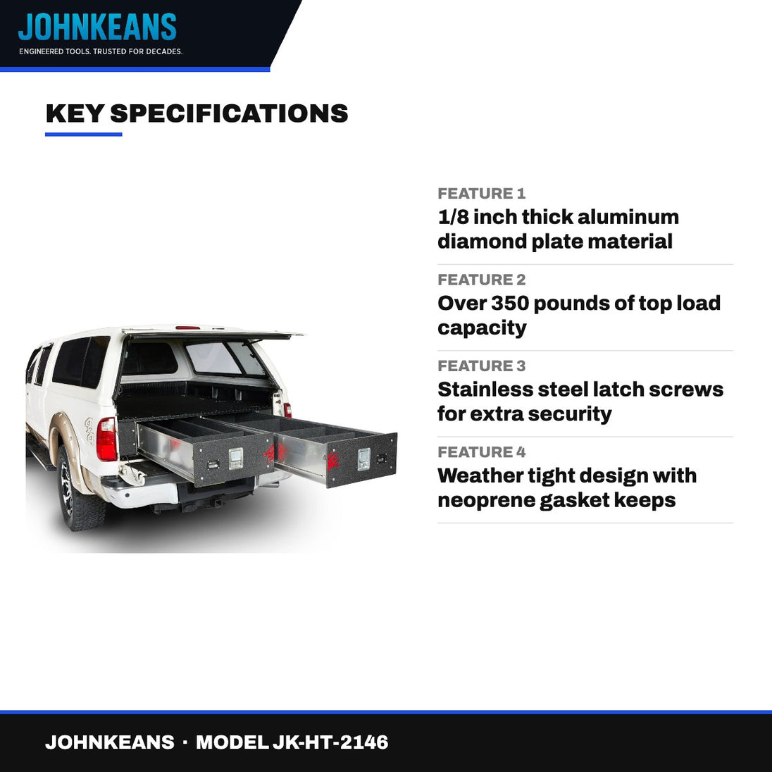 Johnkeans JK-HT-2146 – Truck Bed Tool Box With Drawer - 48L X 24W X 14 1/2H
