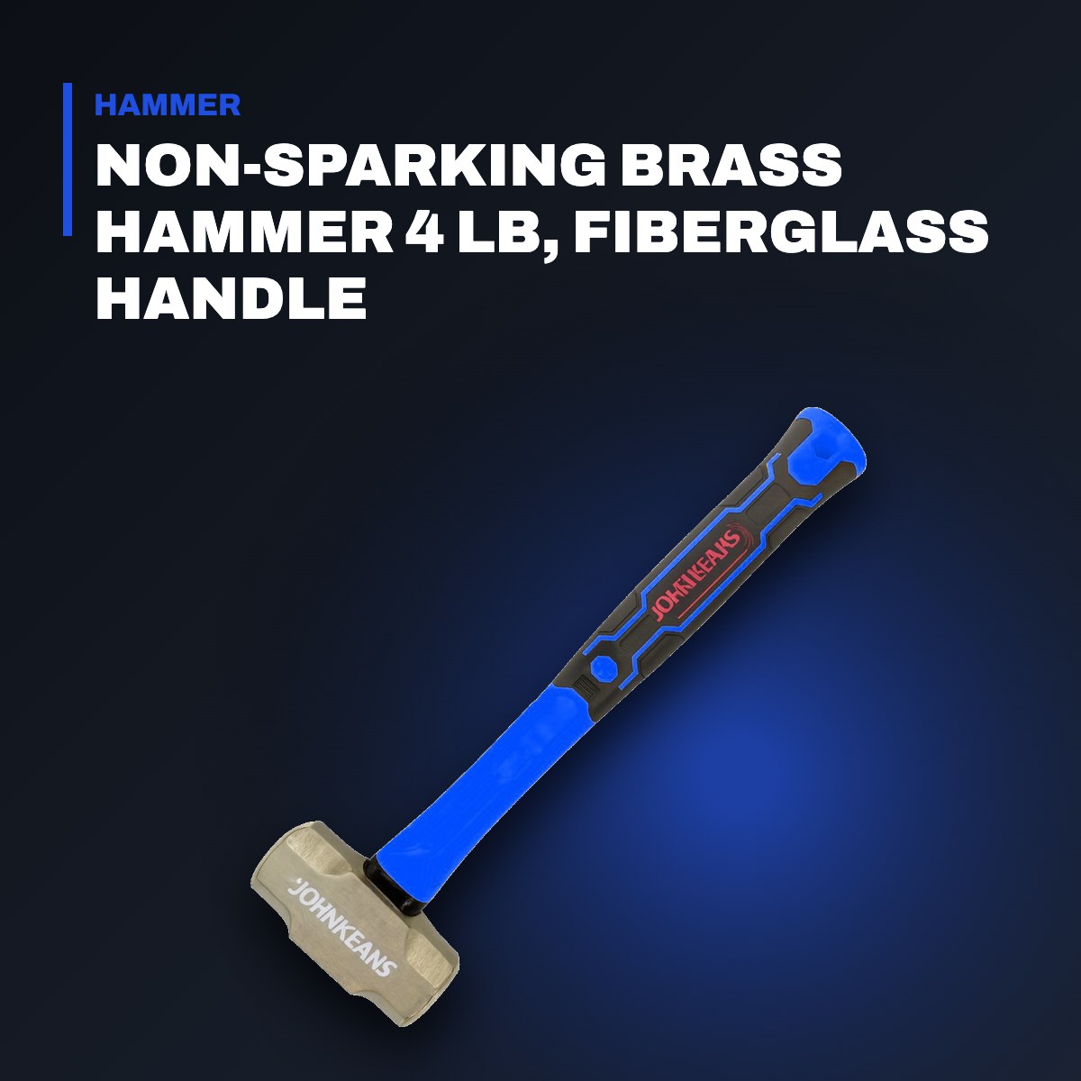 Johnkeans JK-HT-2007 – Non-Sparking Brass Hammer 4 lb, Fiberglass Handle