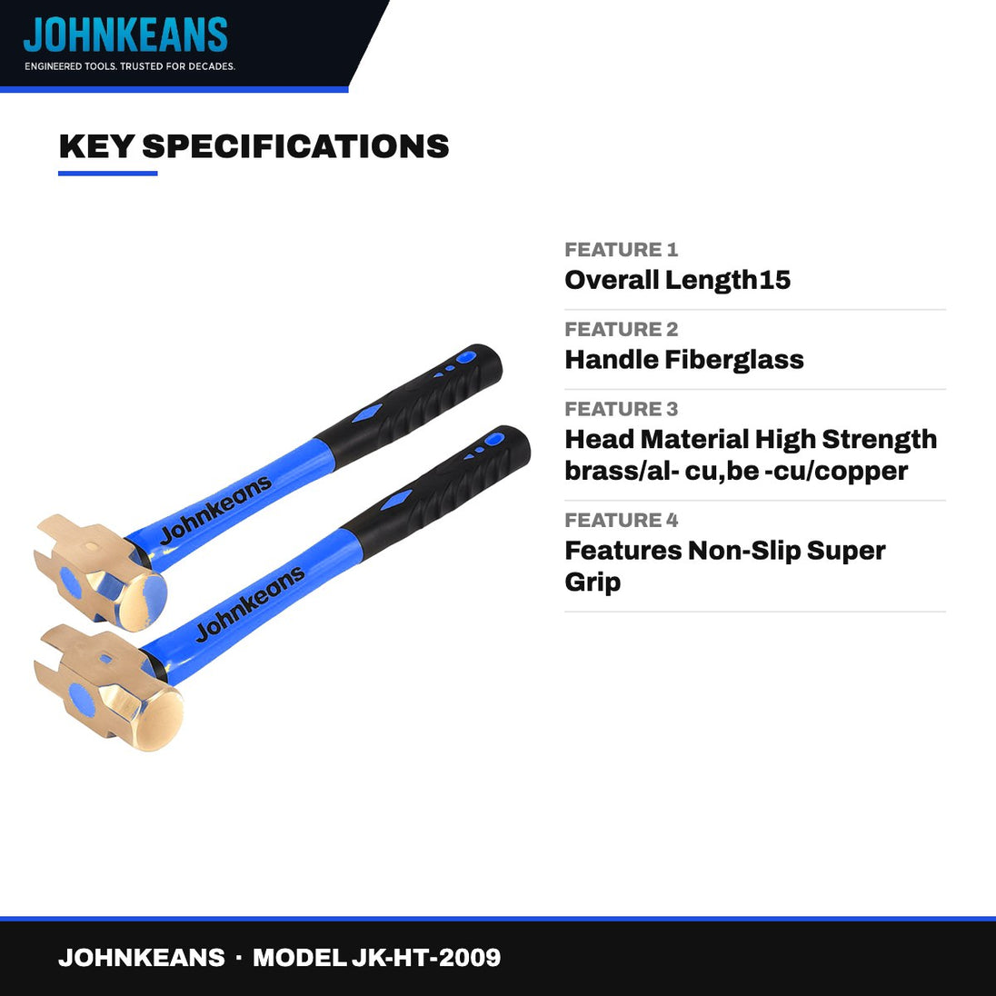 Johnkeans JK-HT-2009 – Non-Sparking Hammer 6 lb, Fiberglass Handle