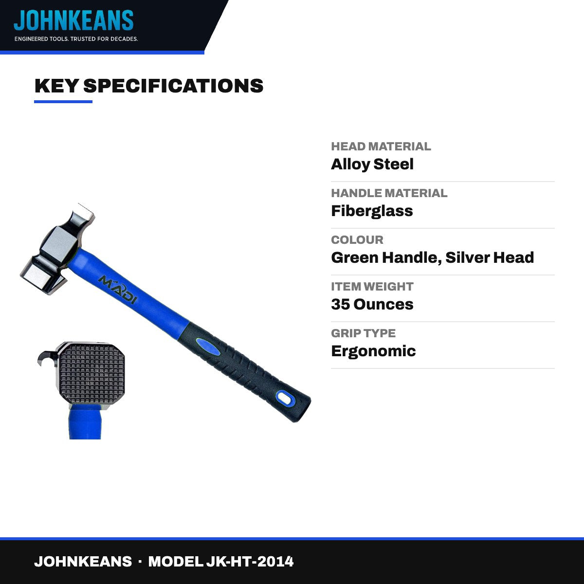 Johnkeans JK-HT-2014 – Milled Face Lineman Hammer 35 oz, Fiberglass