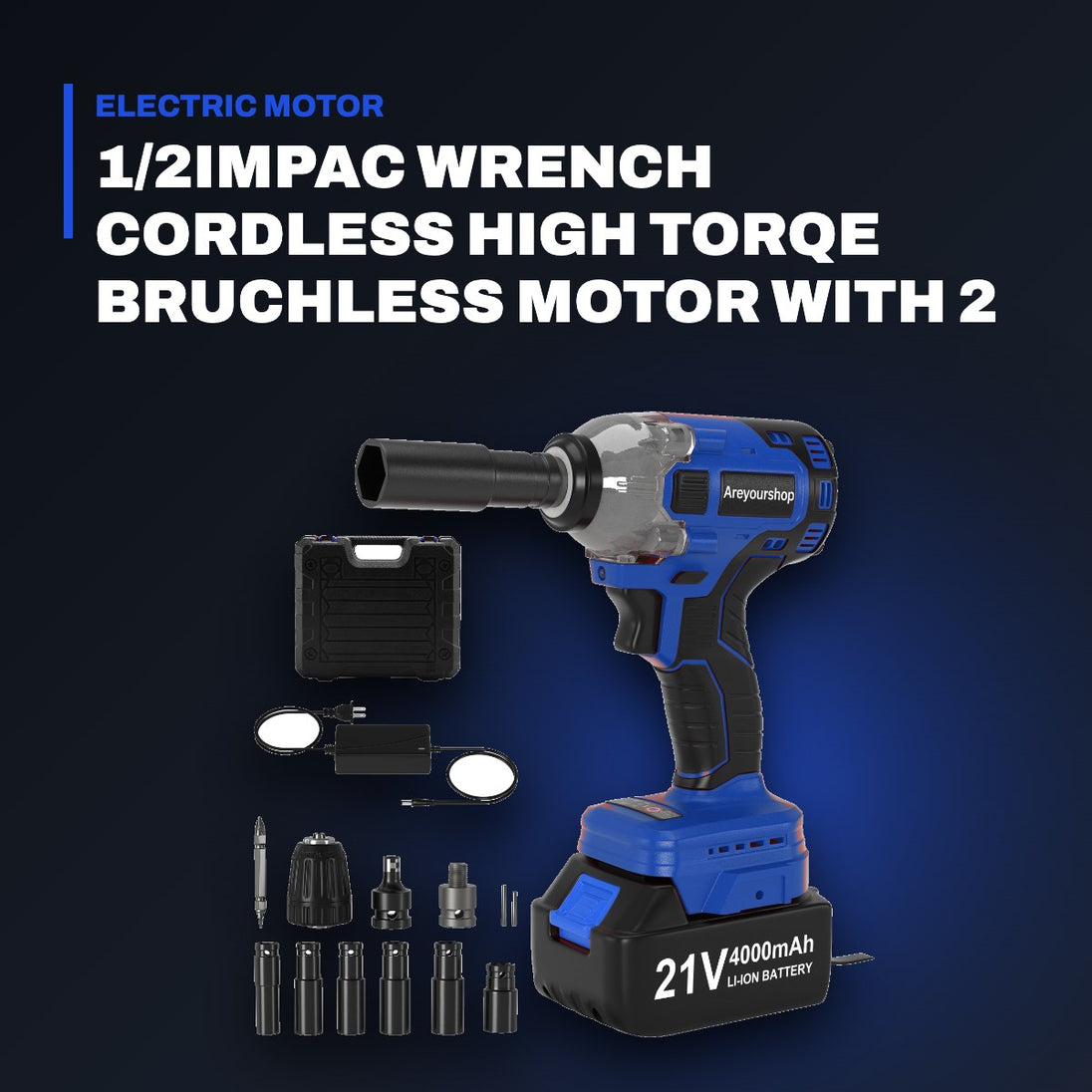 Johnkeans JK-TW-2045 – 1/2Impac Wrench Cordless High Torqe Bruchless Motor With 2 Battrey & Charger.