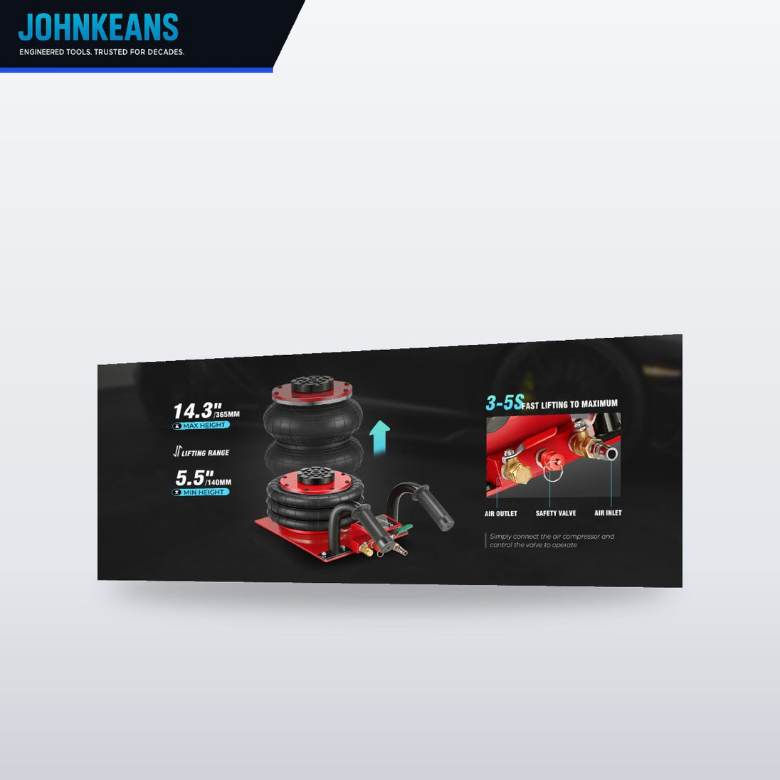 Johnkeans JK-GS-2072 – Air Jack 3.5 Ton / 7700Lbs Triple Bag Car Jack – Airbag Jack With Short-Handle