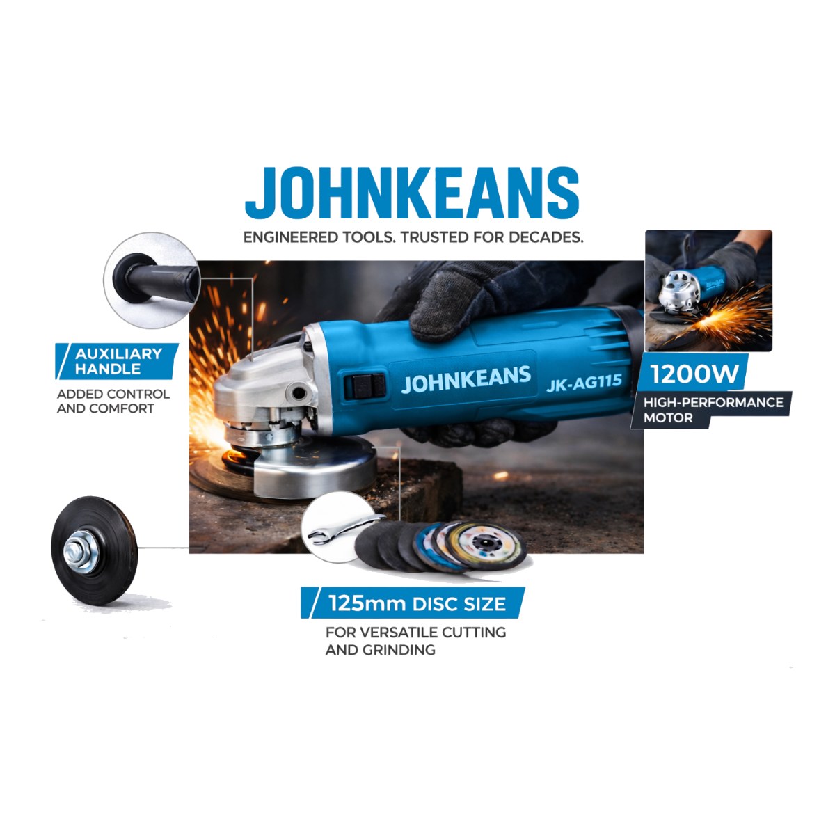 Johnkeans JK-PT-2003 – Cordless Brushless Angle Grinder 115 mm, 40V