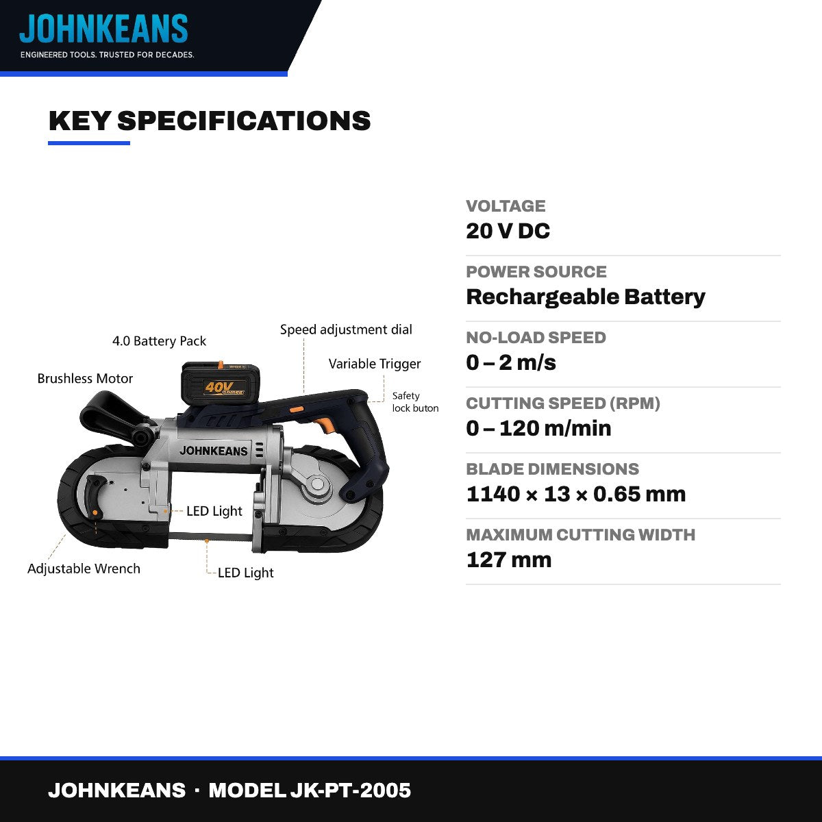 Johnkeans JK-PT-2005 – Portable Cordless Band Saw 5"