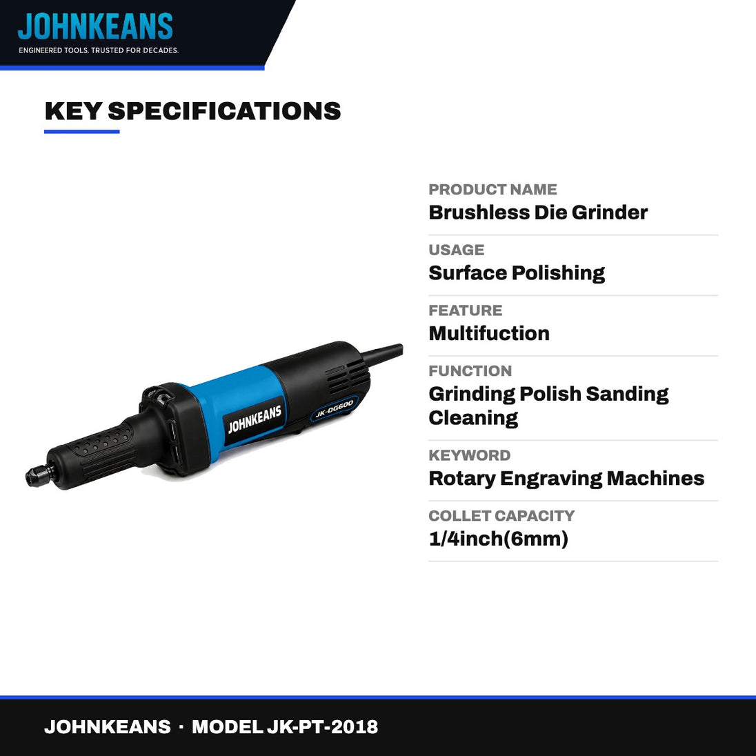 Johnkeans JK-PT-2018 – Cordless Brushless Die Grinder Rotary Tool Set