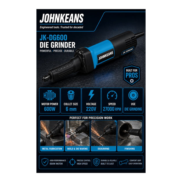 Johnkeans JK-PT-2022 – Cordless Straight Grinder 125 mm Kit