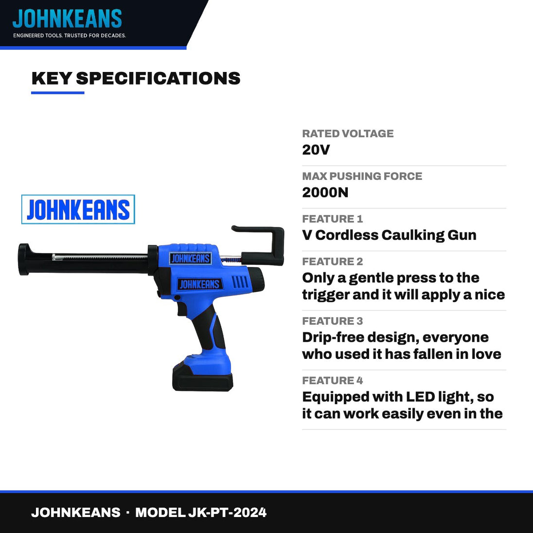 Johnkeans JK-PT-2024 – Cordless Caulking Gun with 2 Batteries
