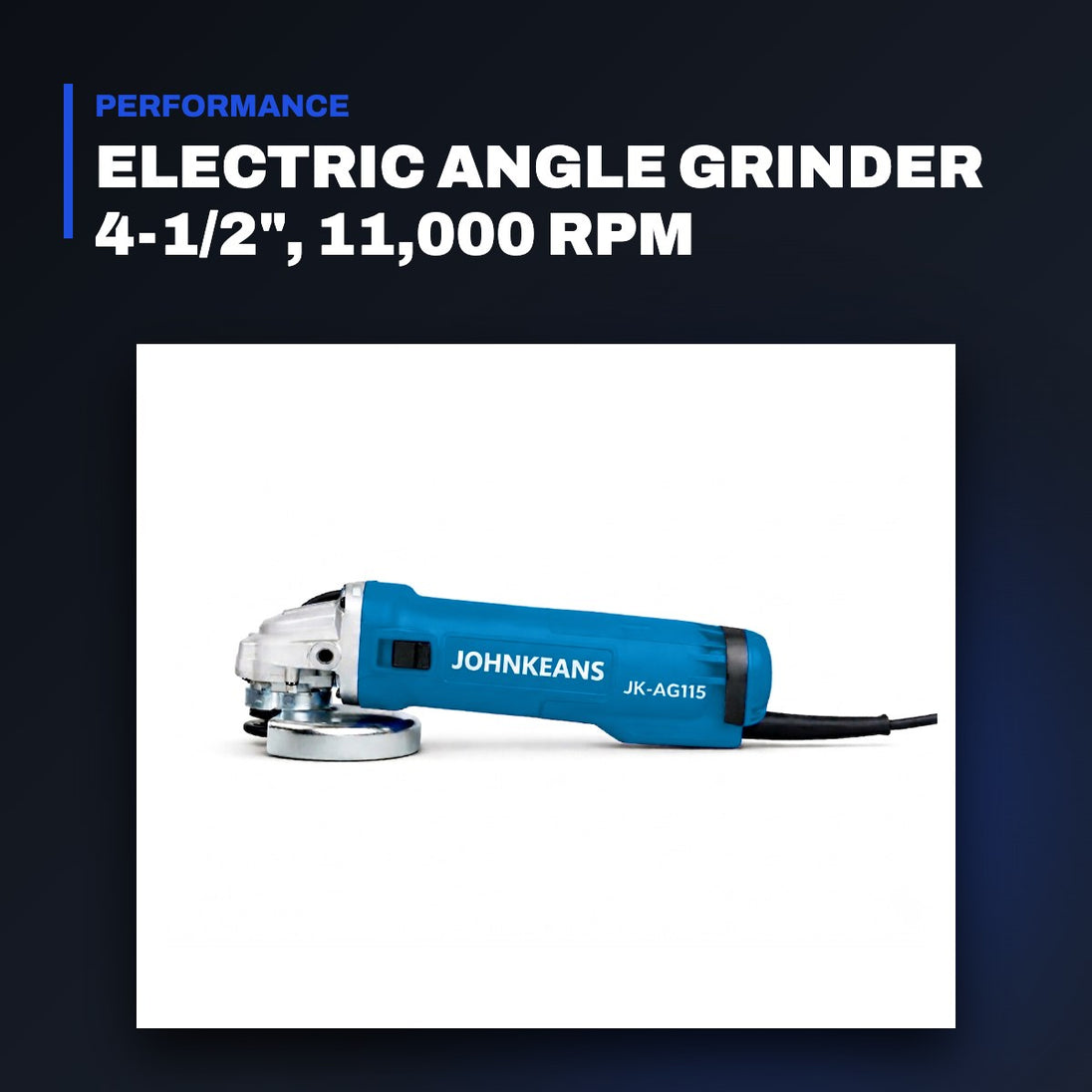 Johnkeans JK-PT-2028 – Electric Angle Grinder 4-1/2", 11,000 RPM