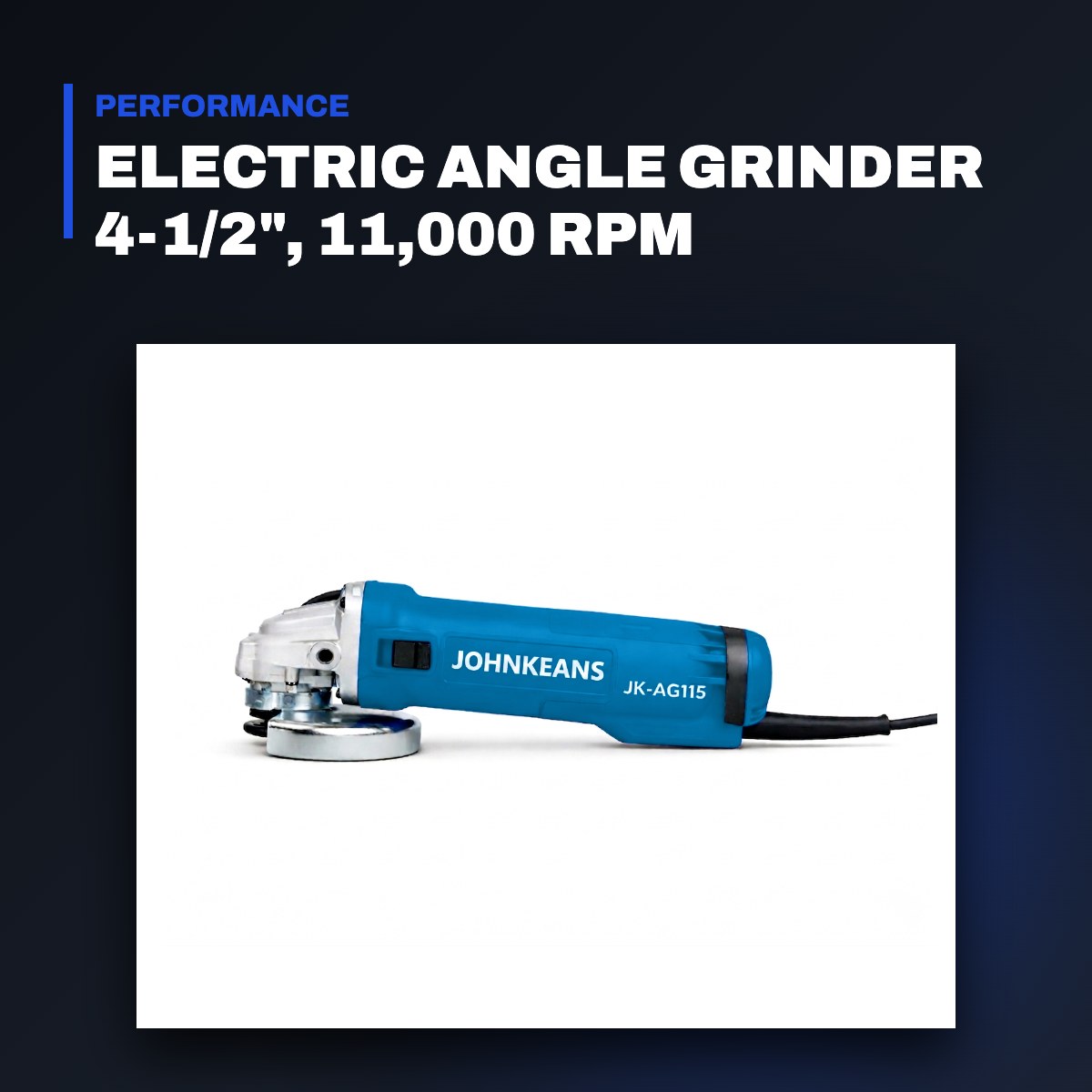 Johnkeans JK-PT-2028 – Electric Angle Grinder 4-1/2", 11,000 RPM