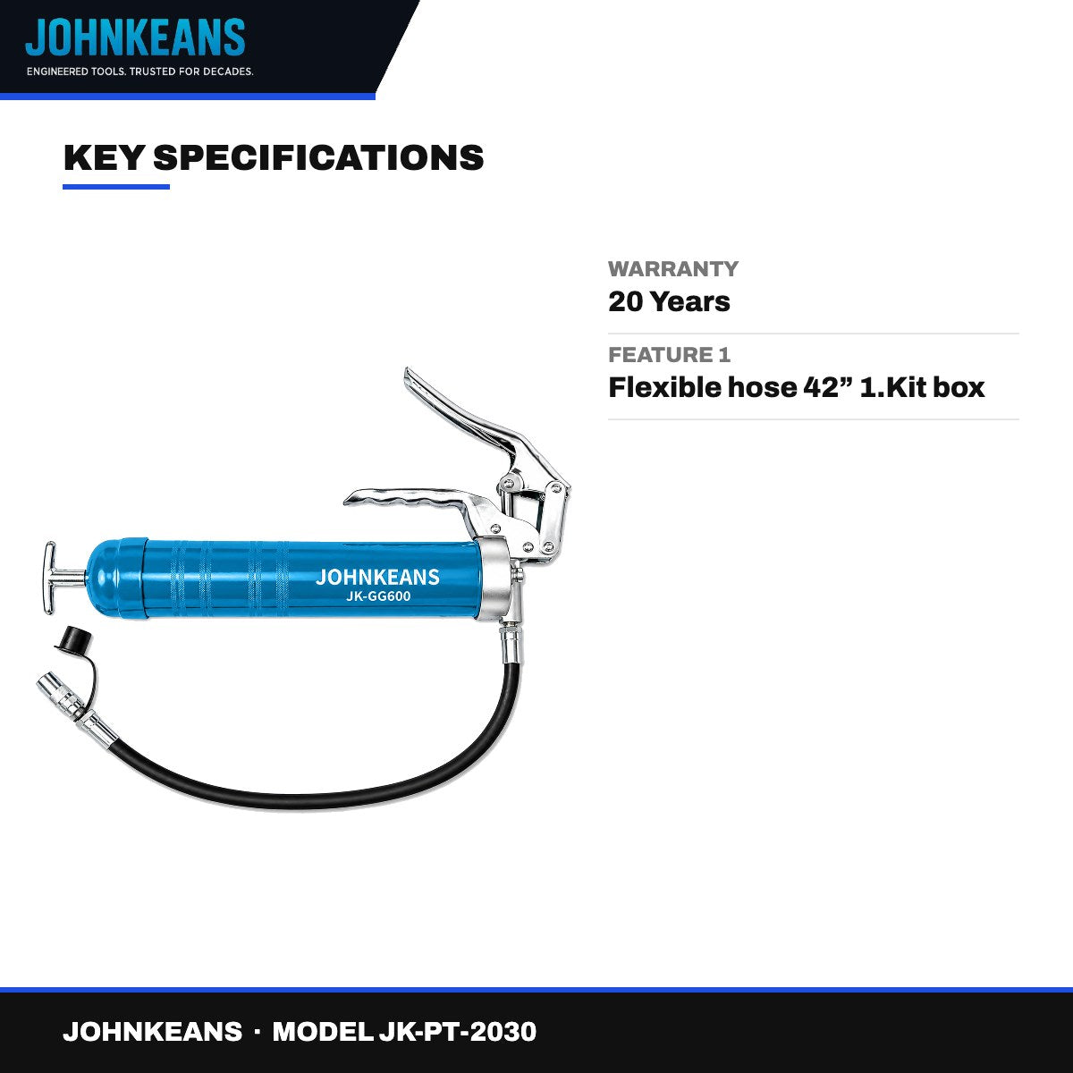 Johnkeans JK-PT-2030 – 20V Cordless Grease Gun Kit 10,000 PSI