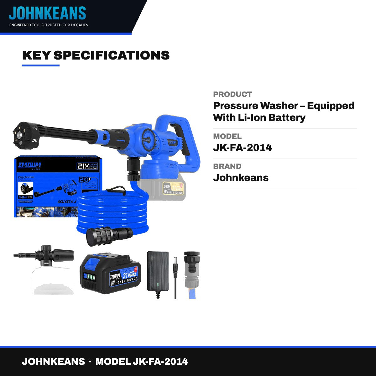 Johnkeans JK-FA-2014 – Pressure Washer – Equipped With Li-Ion Battery
