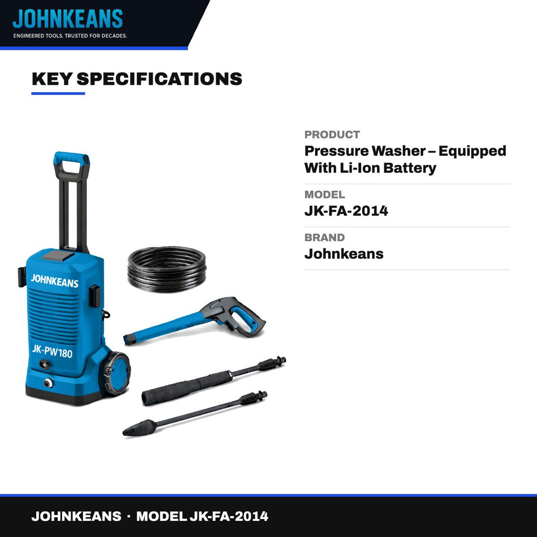 Johnkeans JK-FA-2014 – Pressure Washer – Equipped With Li-Ion Battery