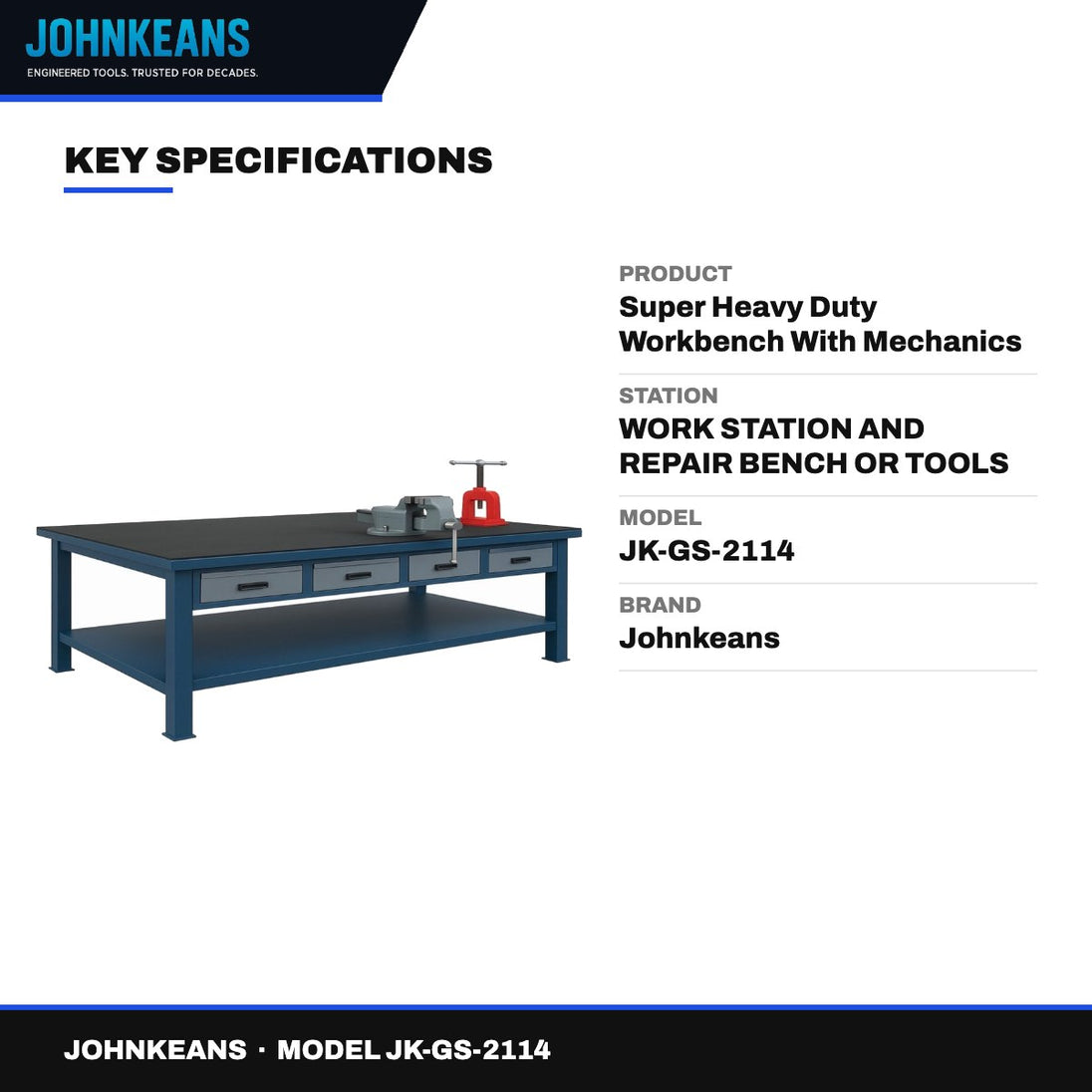 Johnkeans JK-GS-2114 – Super Heavy Duty Workbench With Mechanics Bench Vice Size (Width X Depth X Height) – 1200 X 600 X 850Mm