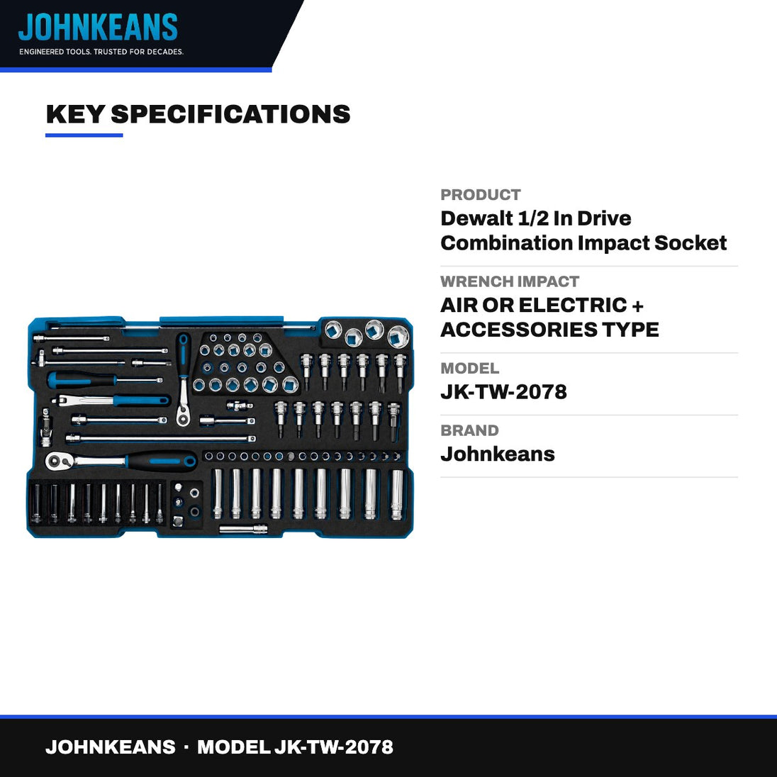 Johnkeans JK-TW-2078 – Dewalt 1/2 In Drive Combination Impact Socket Set