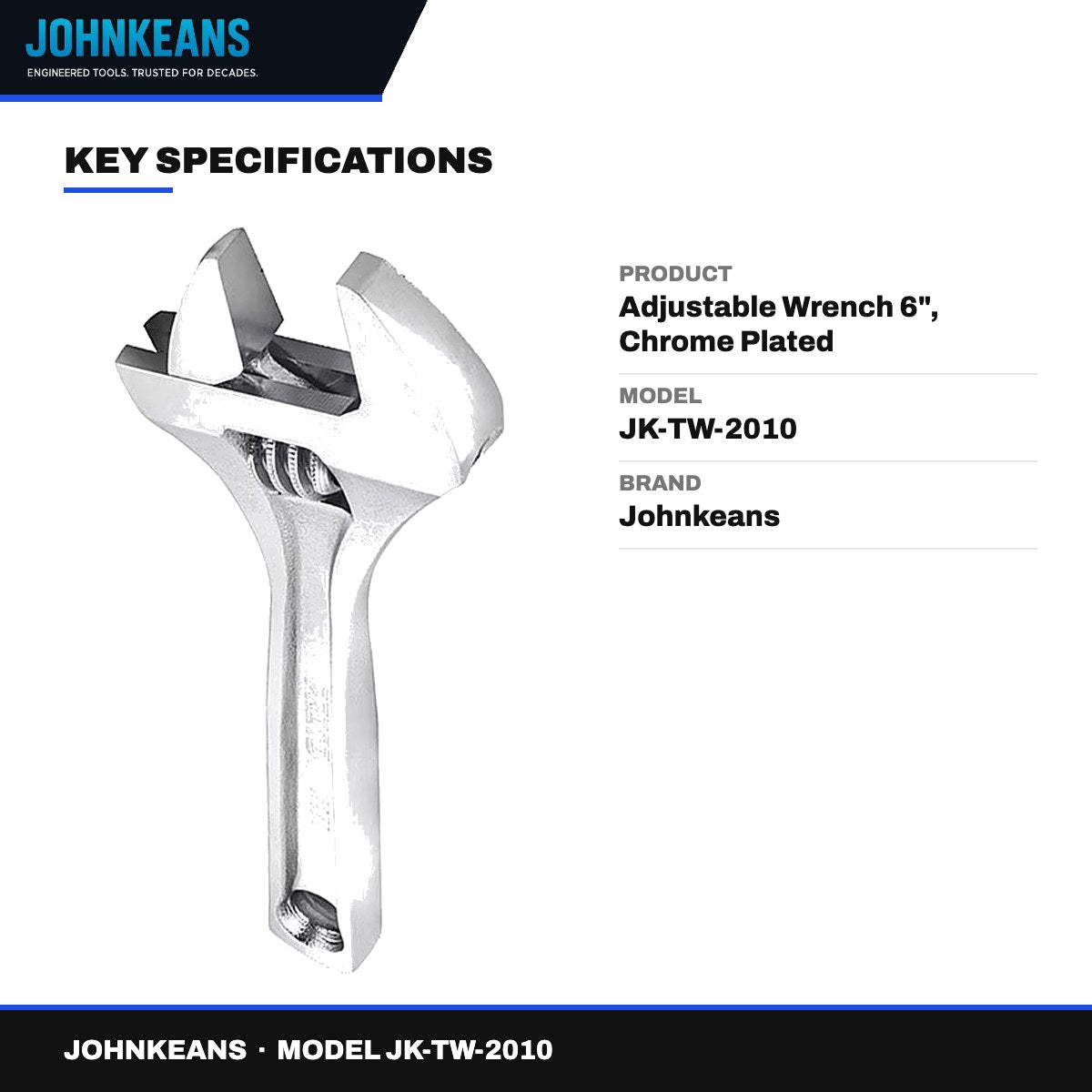 Johnkeans JK-TW-2010 – Adjustable Wrench 6", Chrome Plated