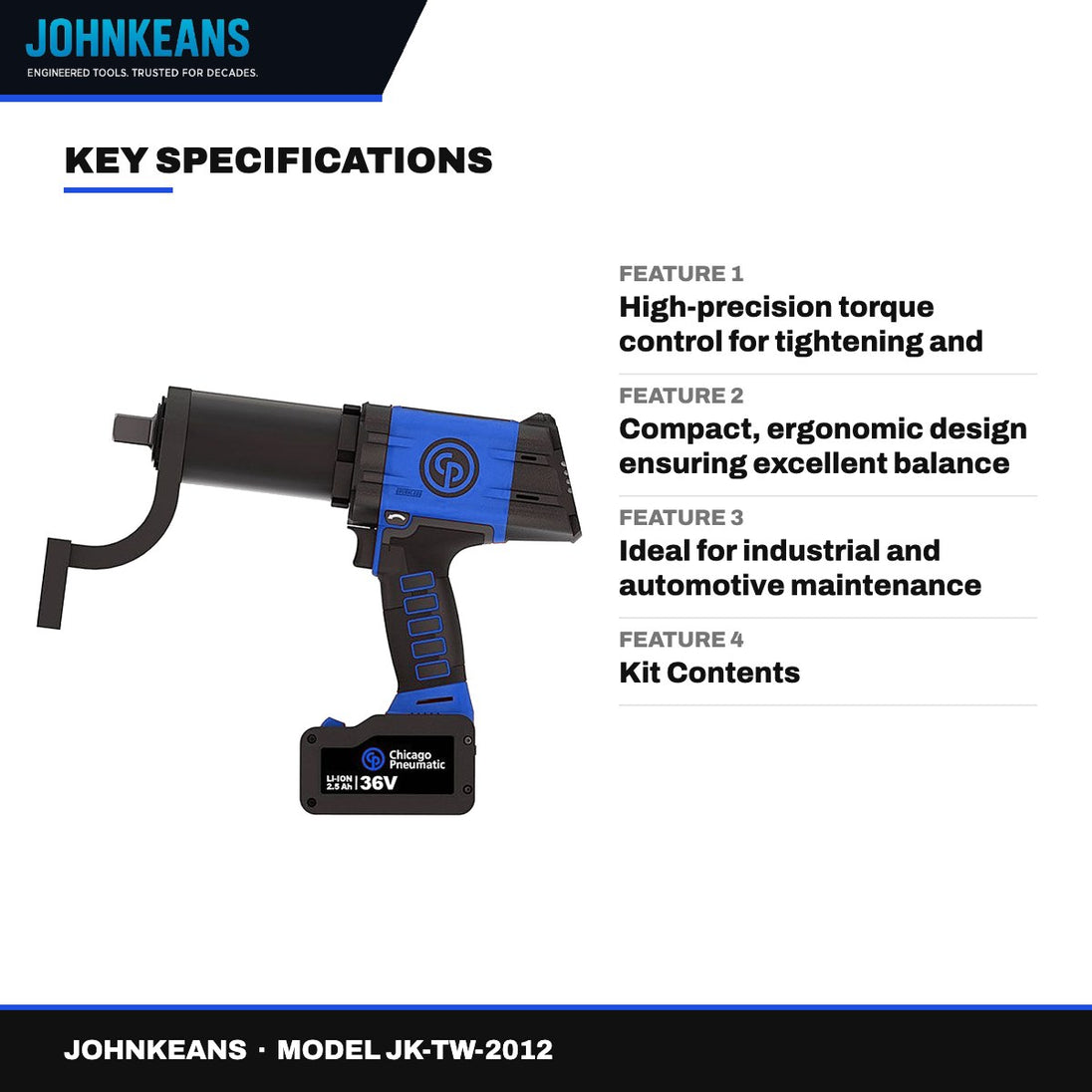 Johnkeans JK-TW-2012 – Cordless Digital Torque Wrench 3/4", 300 – 1300 Nm