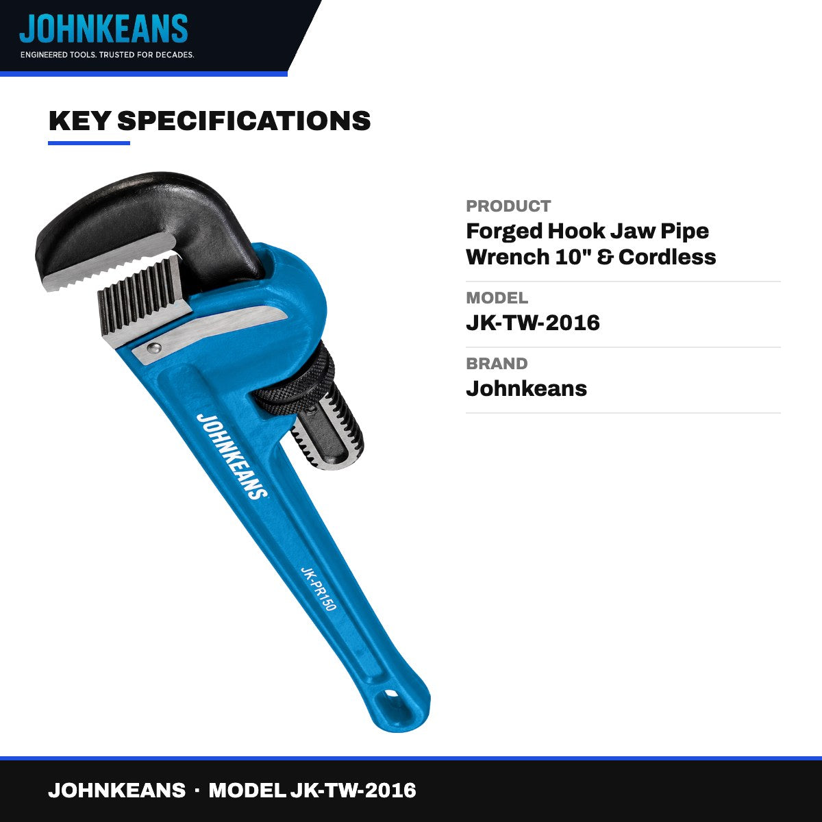 Johnkeans JK-TW-2016 – Forged Hook Jaw Pipe Wrench 10" & Cordless Blower