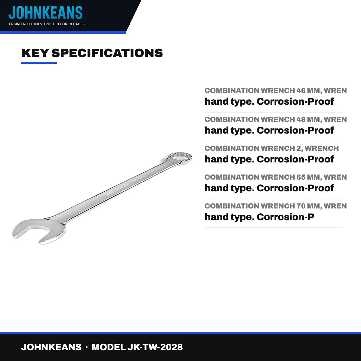 Johnkeans JK-TW-2028 – Corrosion-Proof Combination Wrench Set with Hand-Carry Toolbox
