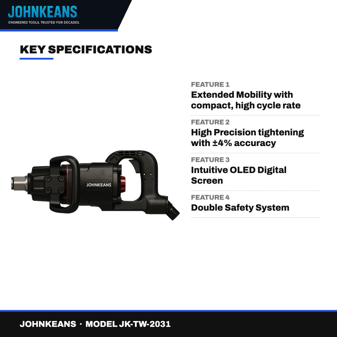 Johnkeans JK-TW-2031 – 1-1/2" High-Torque Cordless Digital Torque Wrench
