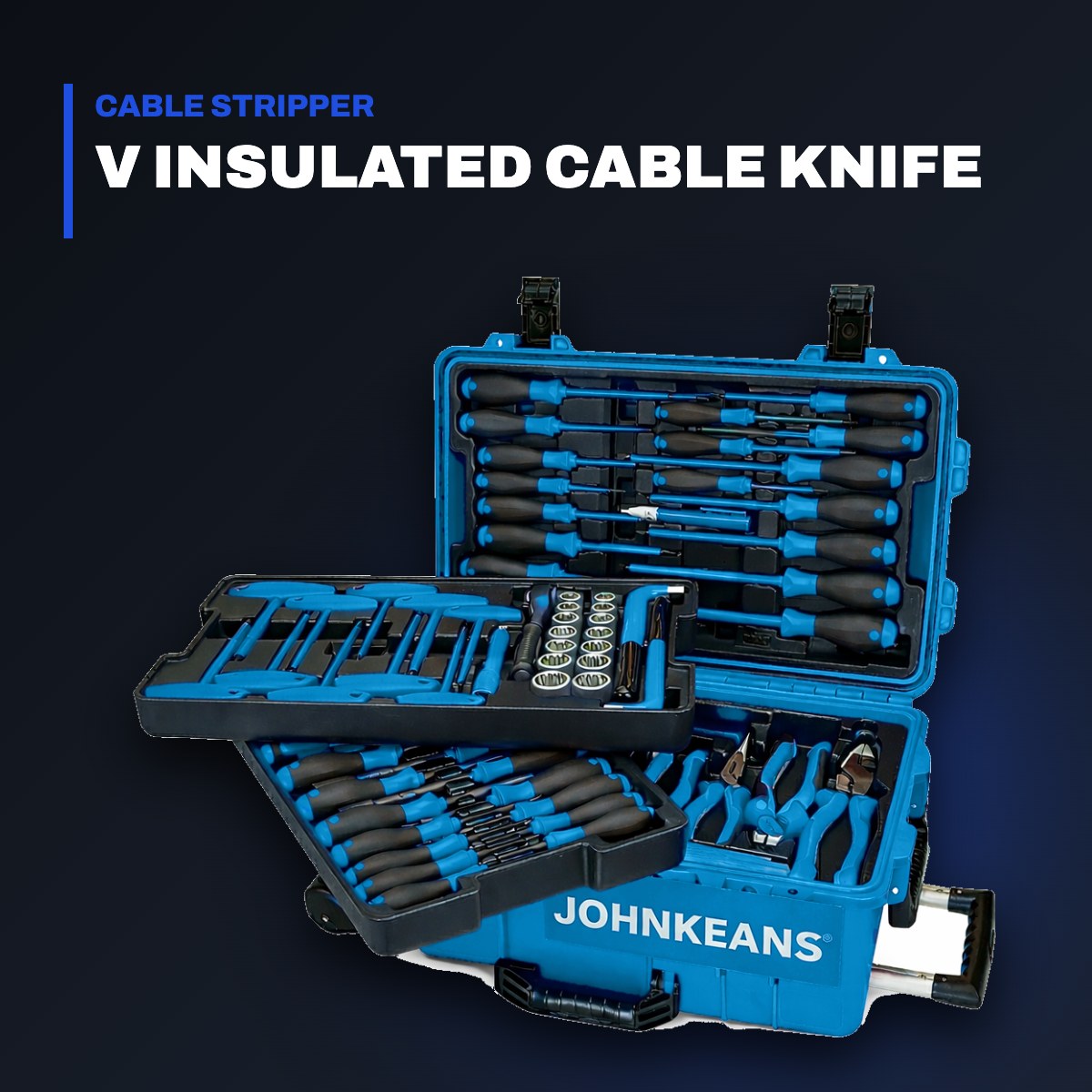Johnkeans JK-TW-2032 – VDE 1000V Insulated Tool Set – Adjustable Wrench, Cable Knife & Sockets
