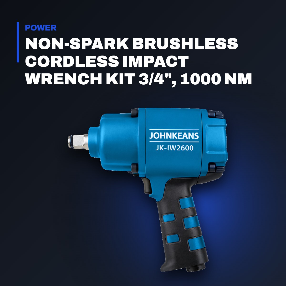 Johnkeans JK-TW-2033 – Non-Spark Brushless Cordless Impact Wrench Kit 3/4", 1000 Nm