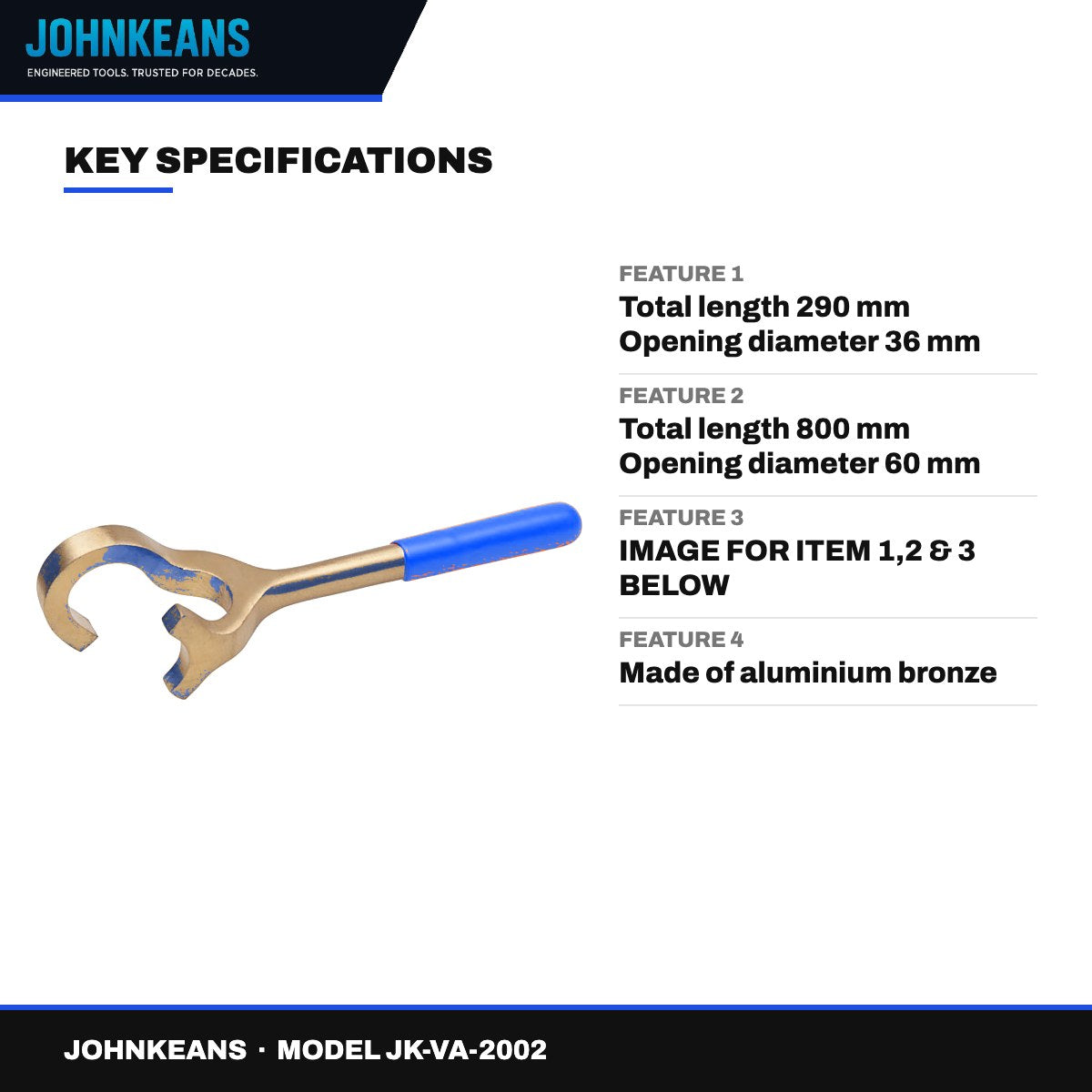 Johnkeans JK-VA-2002 – Non-Sparking Aluminium Bronze Valve Wrench