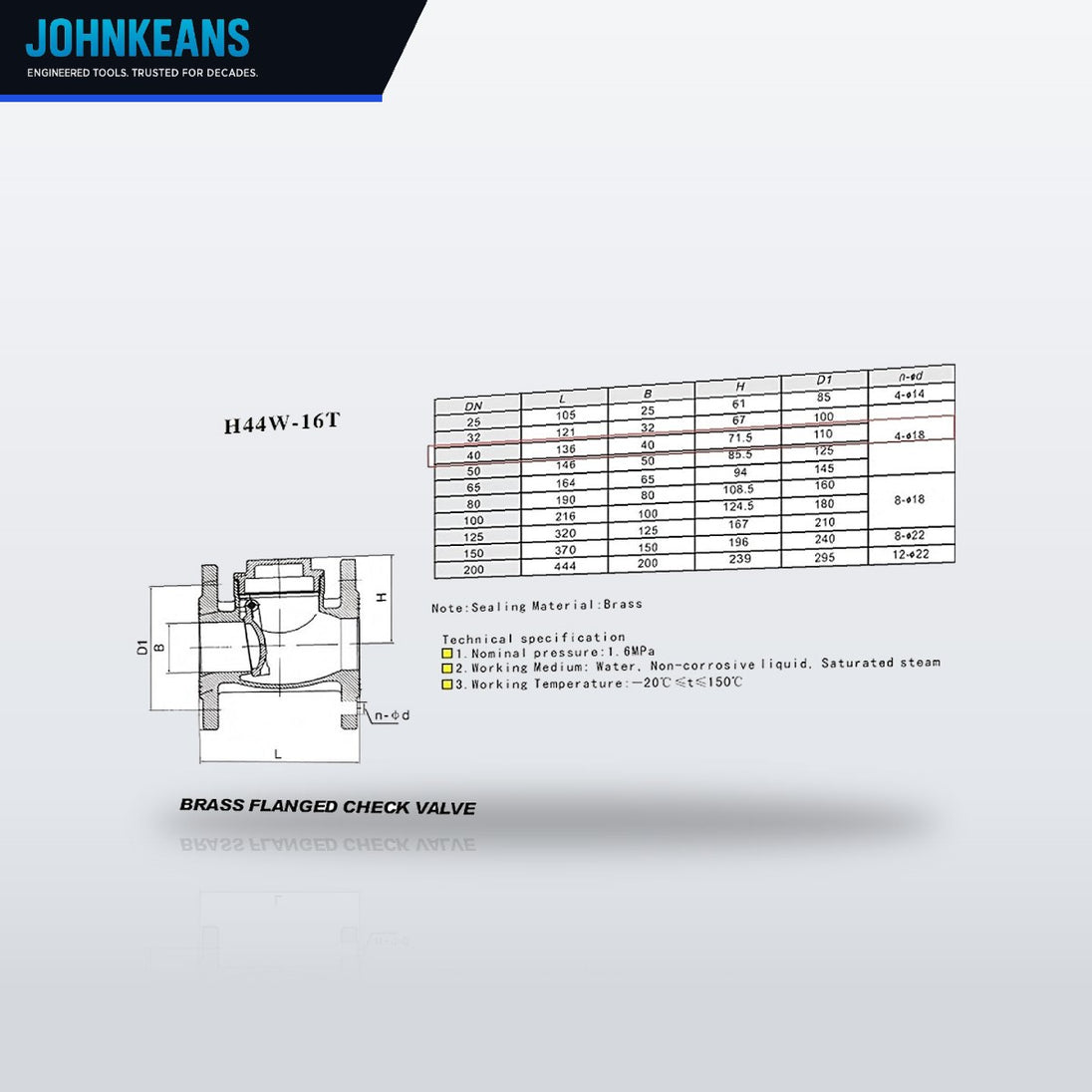 Johnkeans JK-VA-2003 – Non-Return Stop Valve DN40 Class 150, Brass