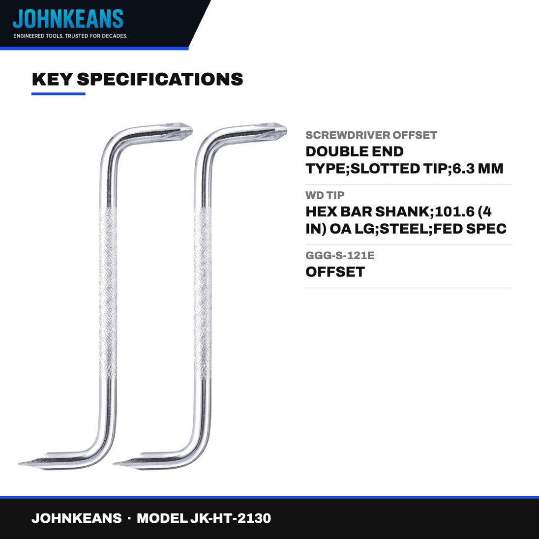 Johnkeans JK-HT-2130 – Screwdriver Offset – Double End Type, Slotted Tip