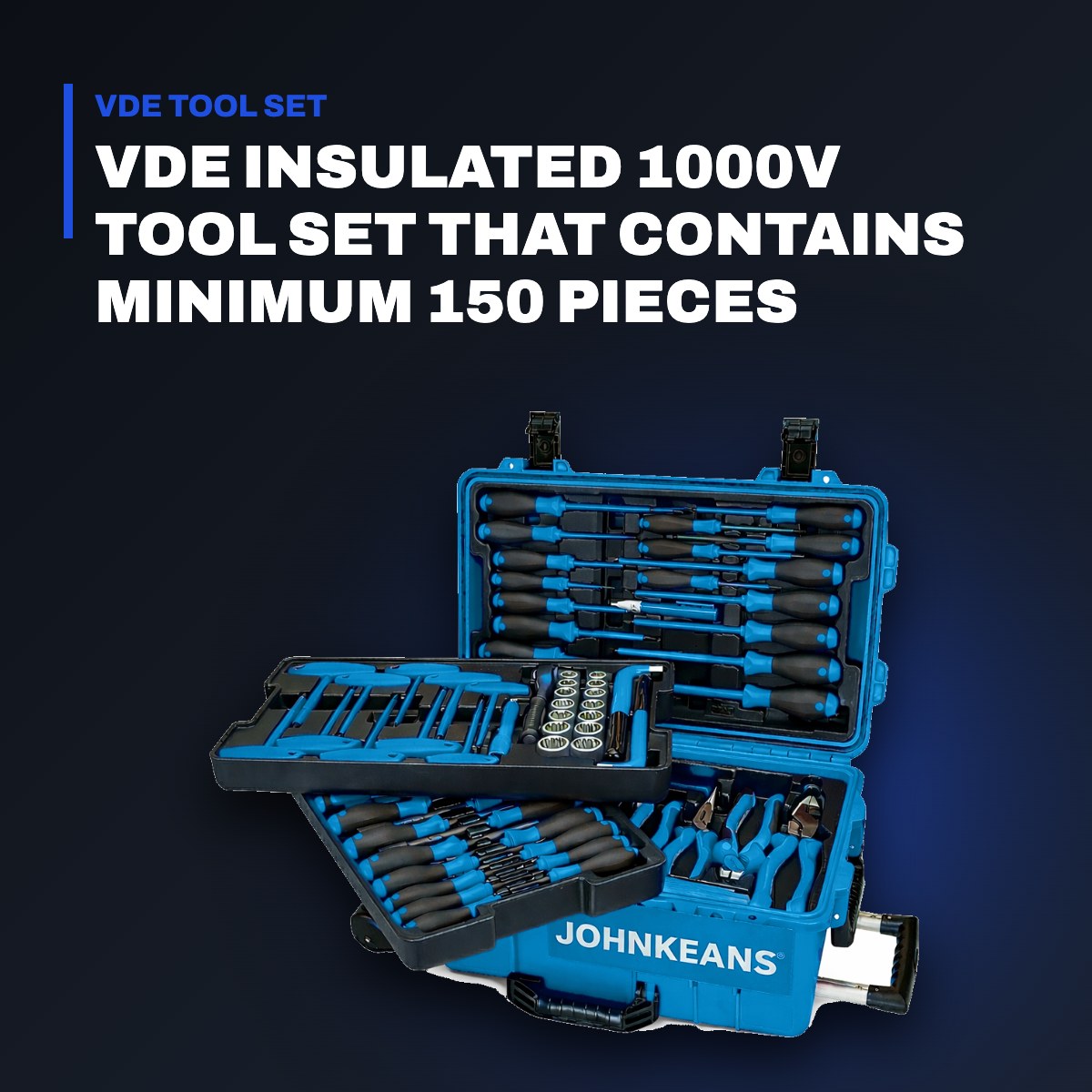 Johnkeans JK-HT-2013 – VDE 1000V Insulated Tool Set in Rolling Hard Case