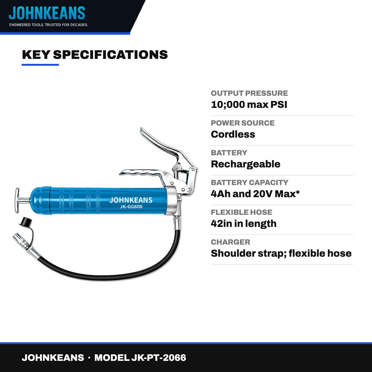 Johnkeans JK-PT-2066 – Electric Cordless Grease Gun Kit