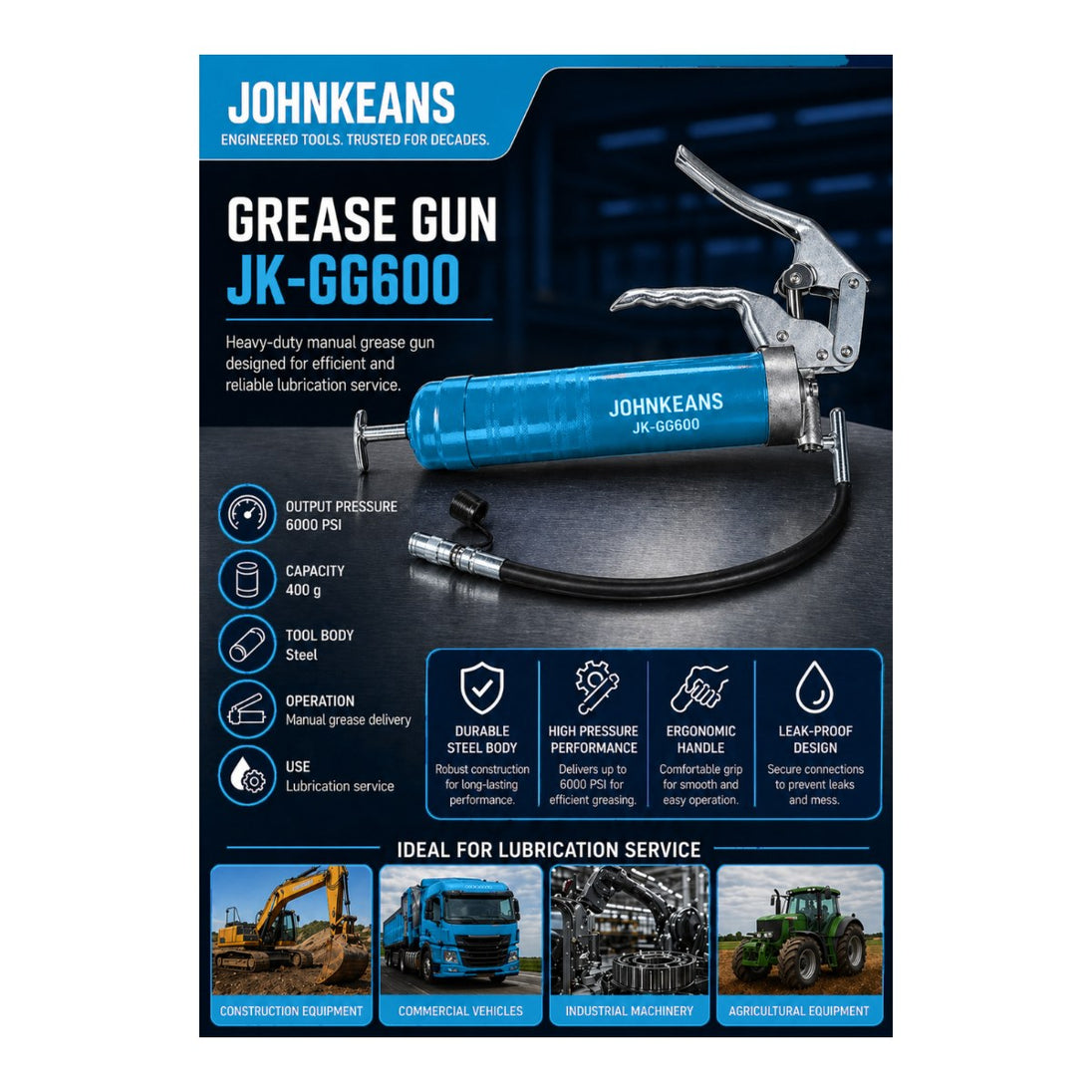 Johnkeans JK-PT-2066 – Electric Cordless Grease Gun Kit