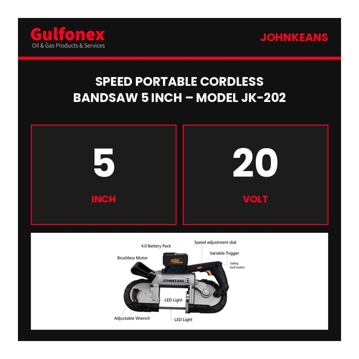 Johnkeans JK-PT-2084 – Johnkeans MODEL JK-202 – Portable Cordless Band Saw