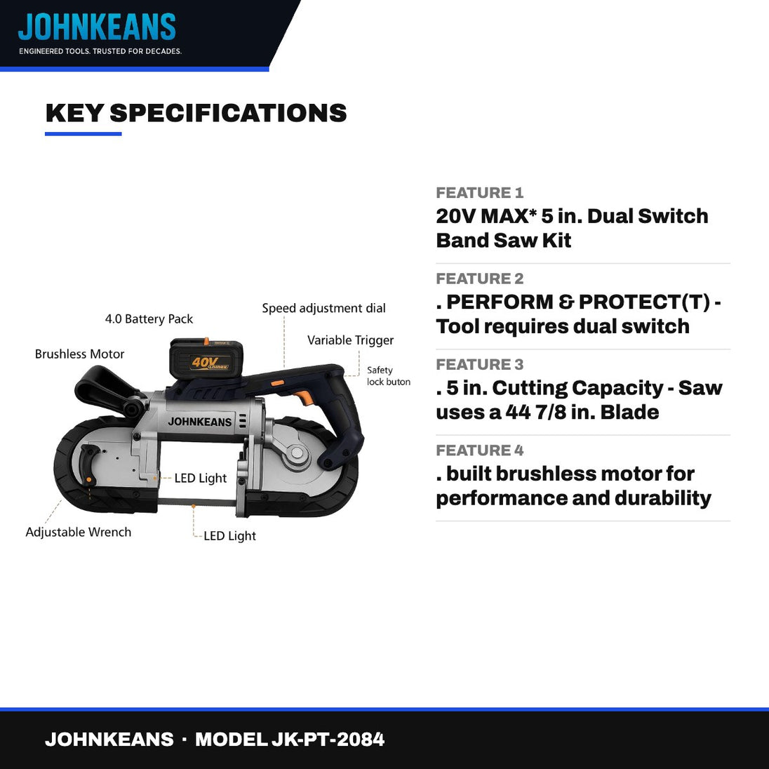 Johnkeans JK-PT-2084 – Johnkeans MODEL JK-202 – Portable Cordless Band Saw