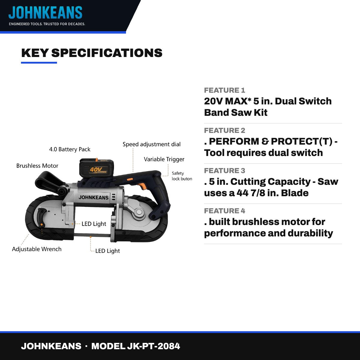 Johnkeans JK-PT-2084 – Johnkeans MODEL JK-202 – Portable Cordless Band Saw