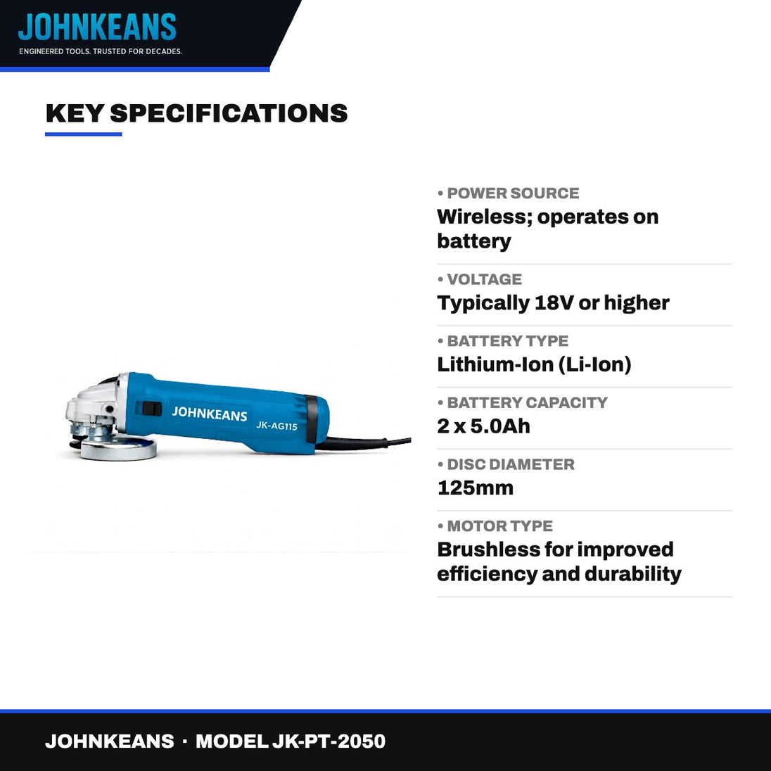 Johnkeans JK-PT-2050 – Cordless Angle Grinder