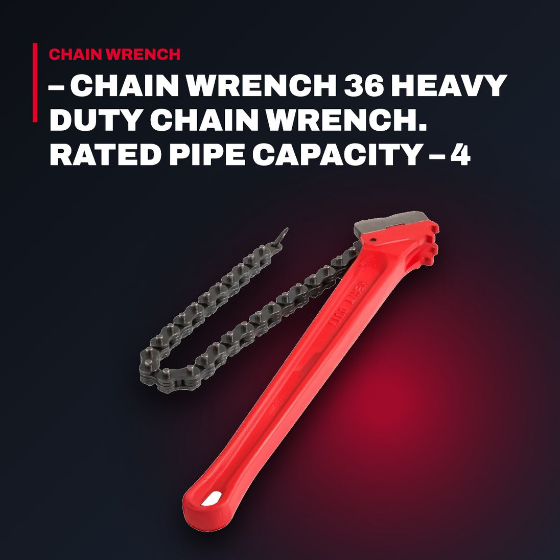 Johnkeasn UK – Chain Wrench 36 Heavy Duty Chain Wrench. Rated Pipe Capacity – 4 1/2 Actual 0.D. Capacity 7 1/2 Chain