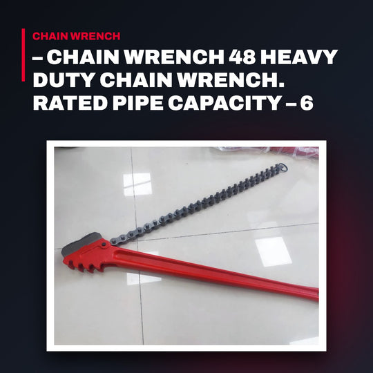 Johnkeasn UK – Chain Wrench 48 Heavy Duty Chain Wrench. Rated Pipe Capacity – 6 Actual 0.D. Capacity 8 Chain