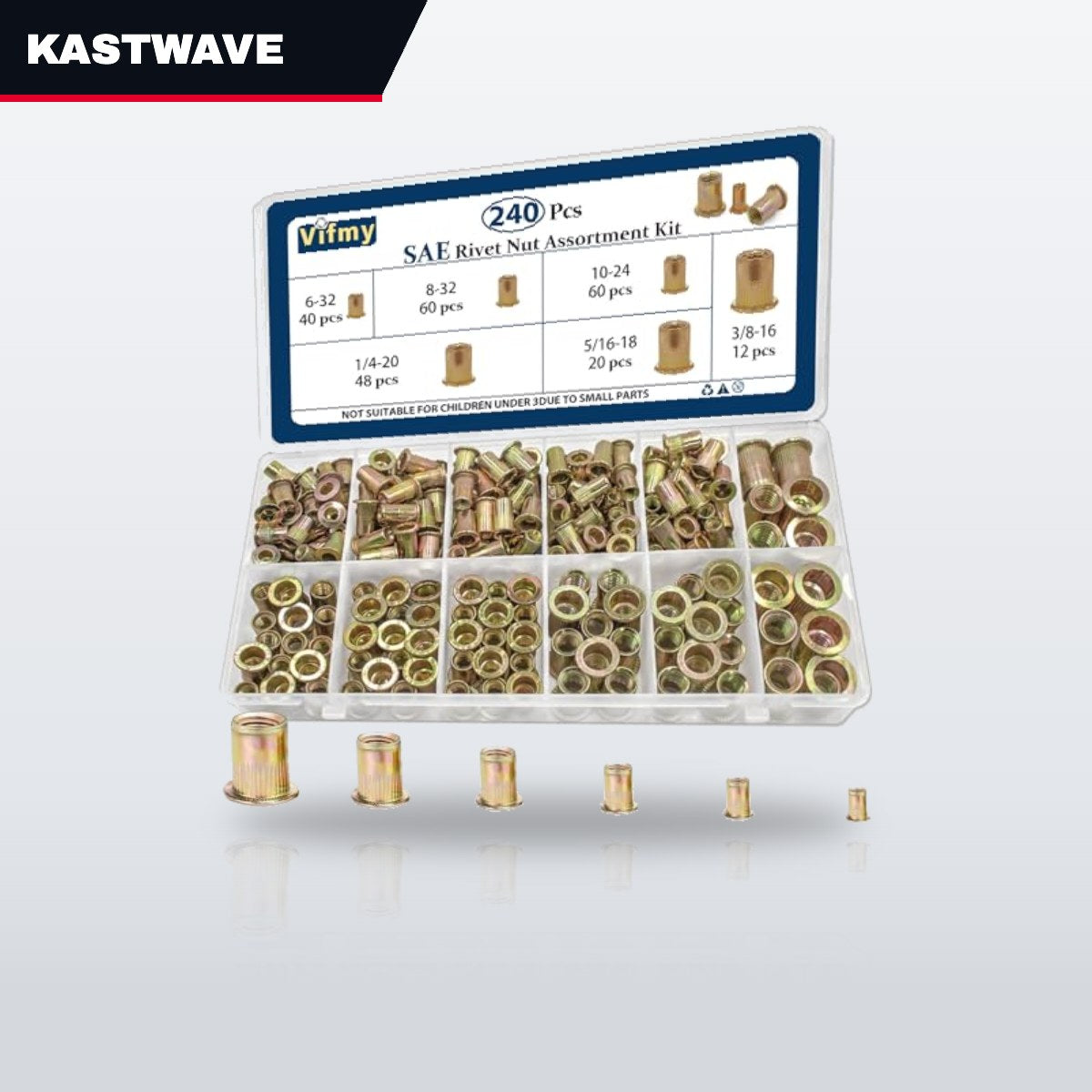 Kastwave JH6104 – Sae Rivet Nut Assortment Kit(240Pcs) – Zinc Plated Finish