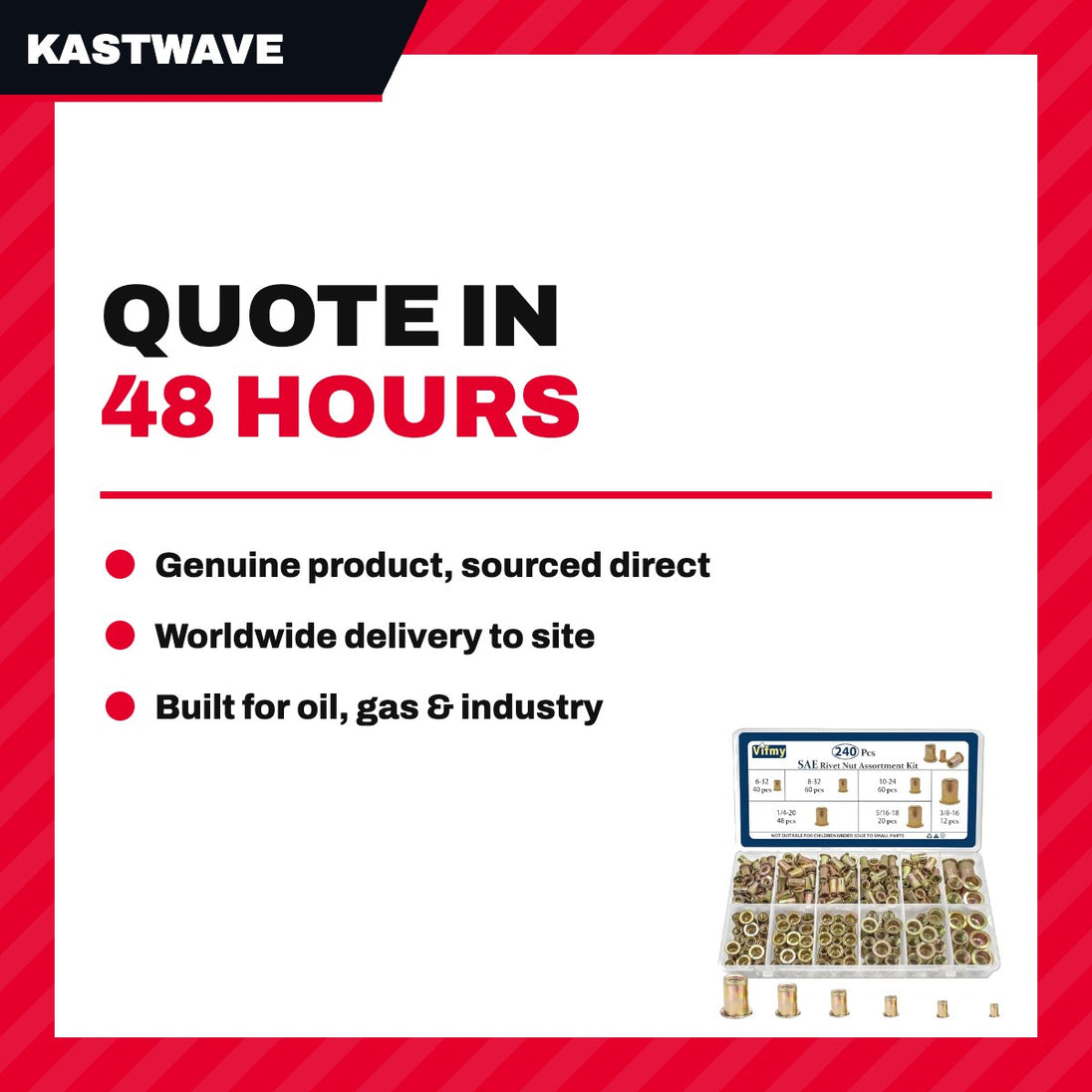 Kastwave JH6104 – Sae Rivet Nut Assortment Kit(240Pcs) – Zinc Plated Finish