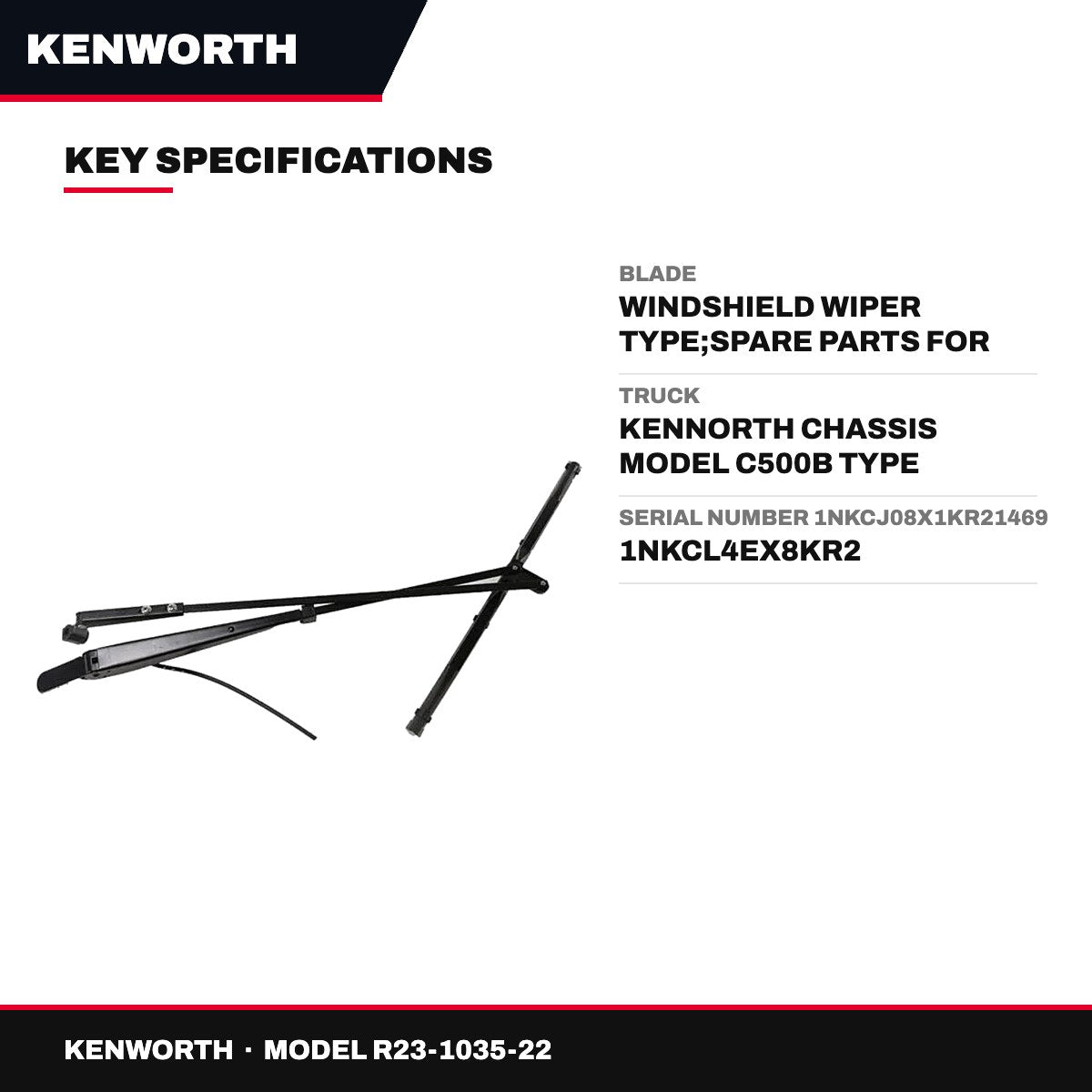 Kenworth R23-1035-22 – Driver Side Windshield Wiper Arm, T600/T800/W900