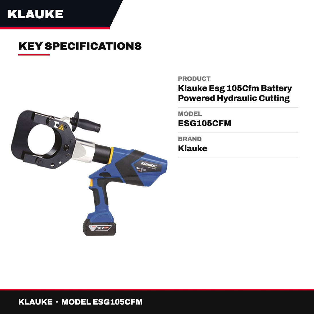 Klauke ESG105CFM – Klauke Esg 105Cfm Battery Powered Hydraulic Cutting Tool Kit + 2 Battery