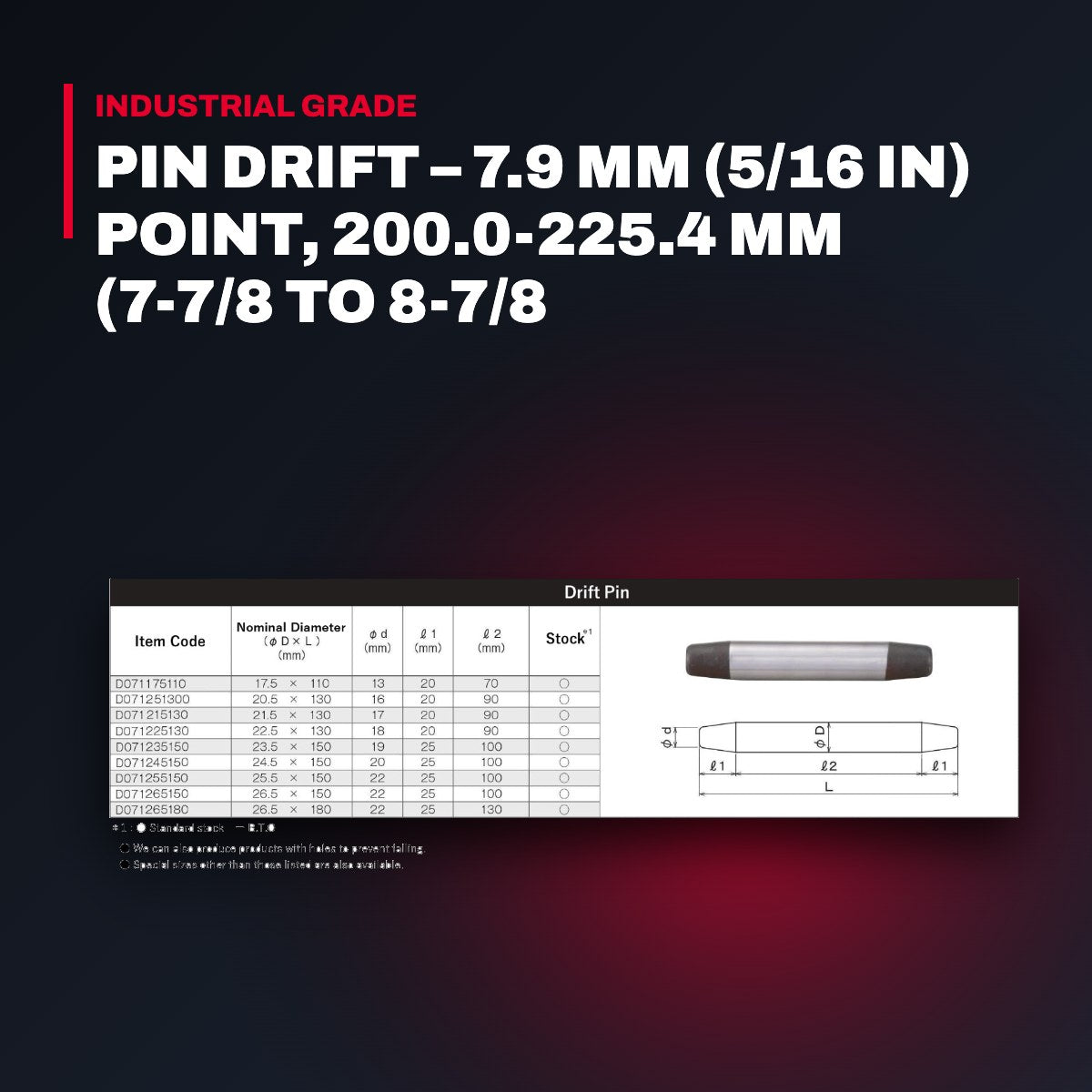 Klein Tools 3262 – Pin Drift – 7.9 Mm (5/16 In) Point, 200.0-225.4 Mm (7-7/8 To 8-7/8