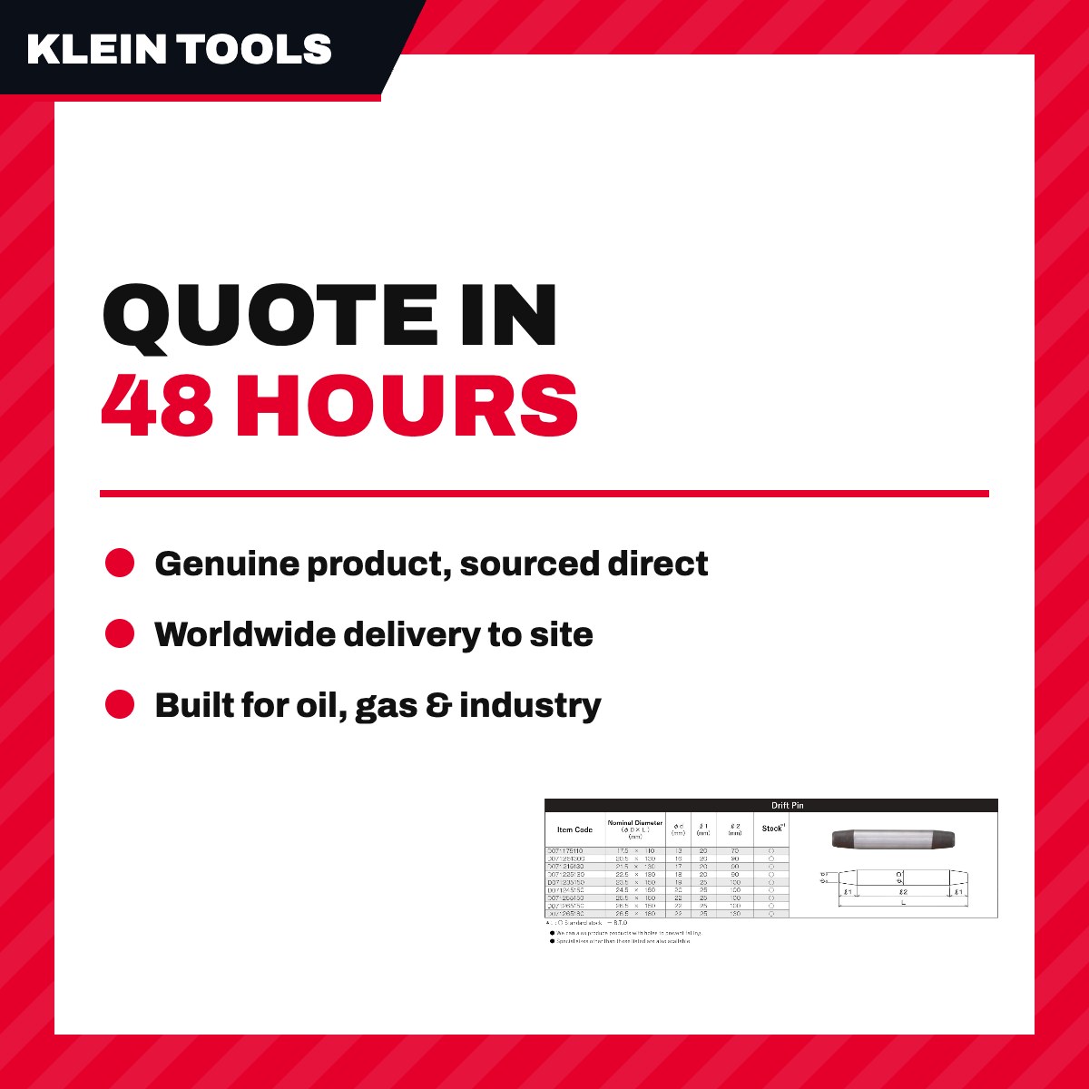 Klein Tools 3262 – Pin Drift – 7.9 Mm (5/16 In) Point, 200.0-225.4 Mm (7-7/8 To 8-7/8