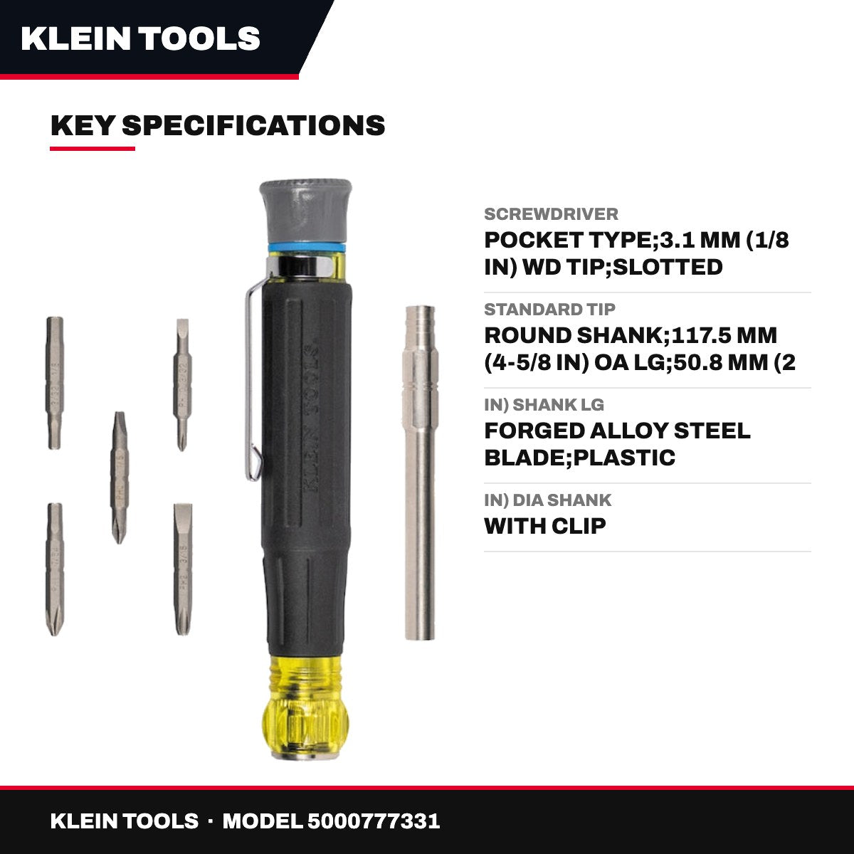 Klein Tools – Pocket Screwdriver, 3.1 mm (1/8 in) wide Tip