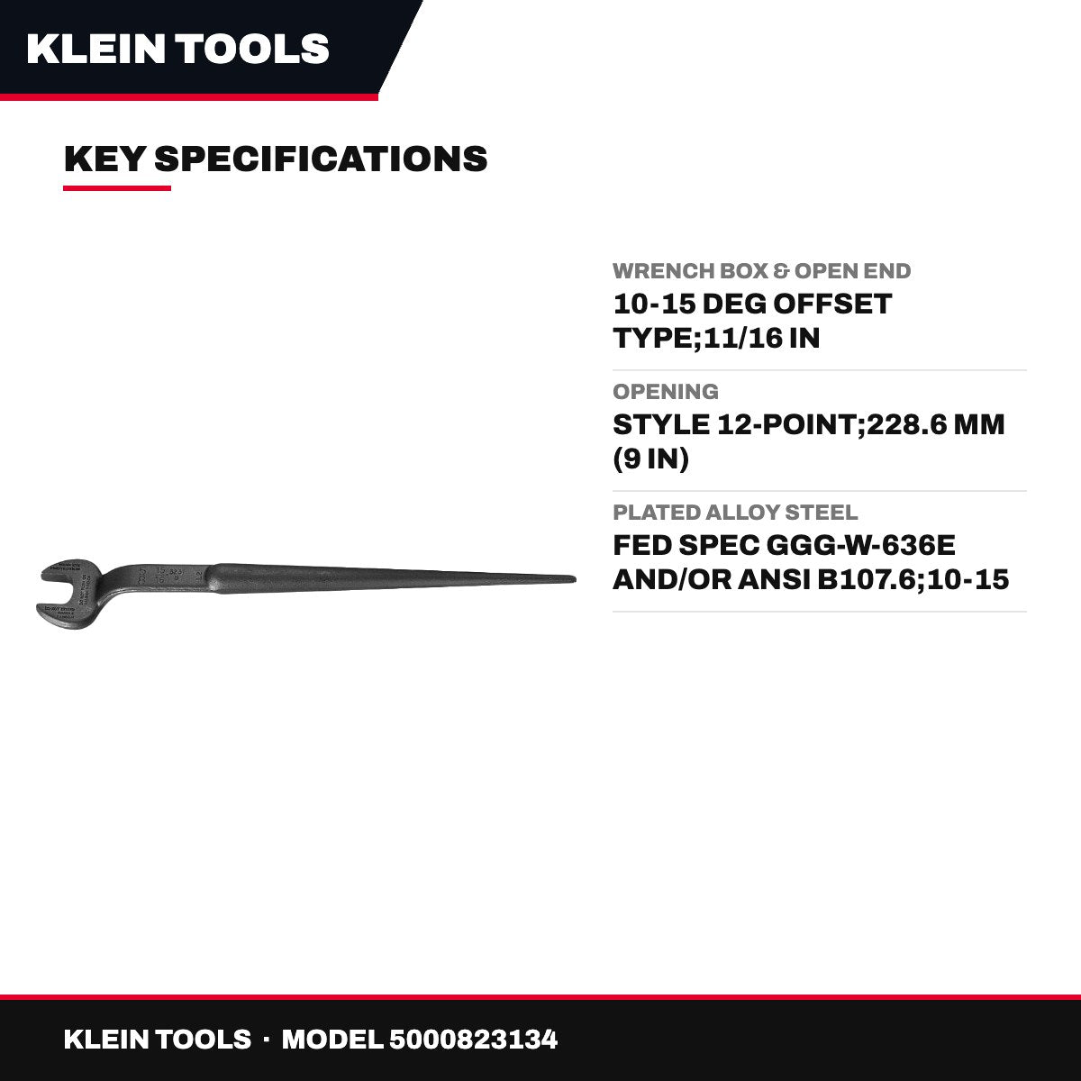 Klein Tools – Box & Open End Wrench, 10-15 Deg Offset, 11/16 in