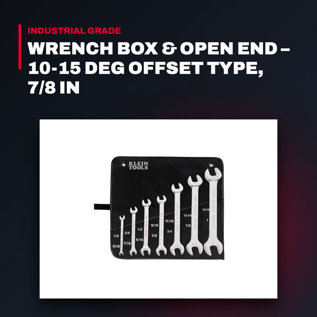 Klein Tools – Box & Open End Wrench, 10-15 Deg Offset, 7/8 in
