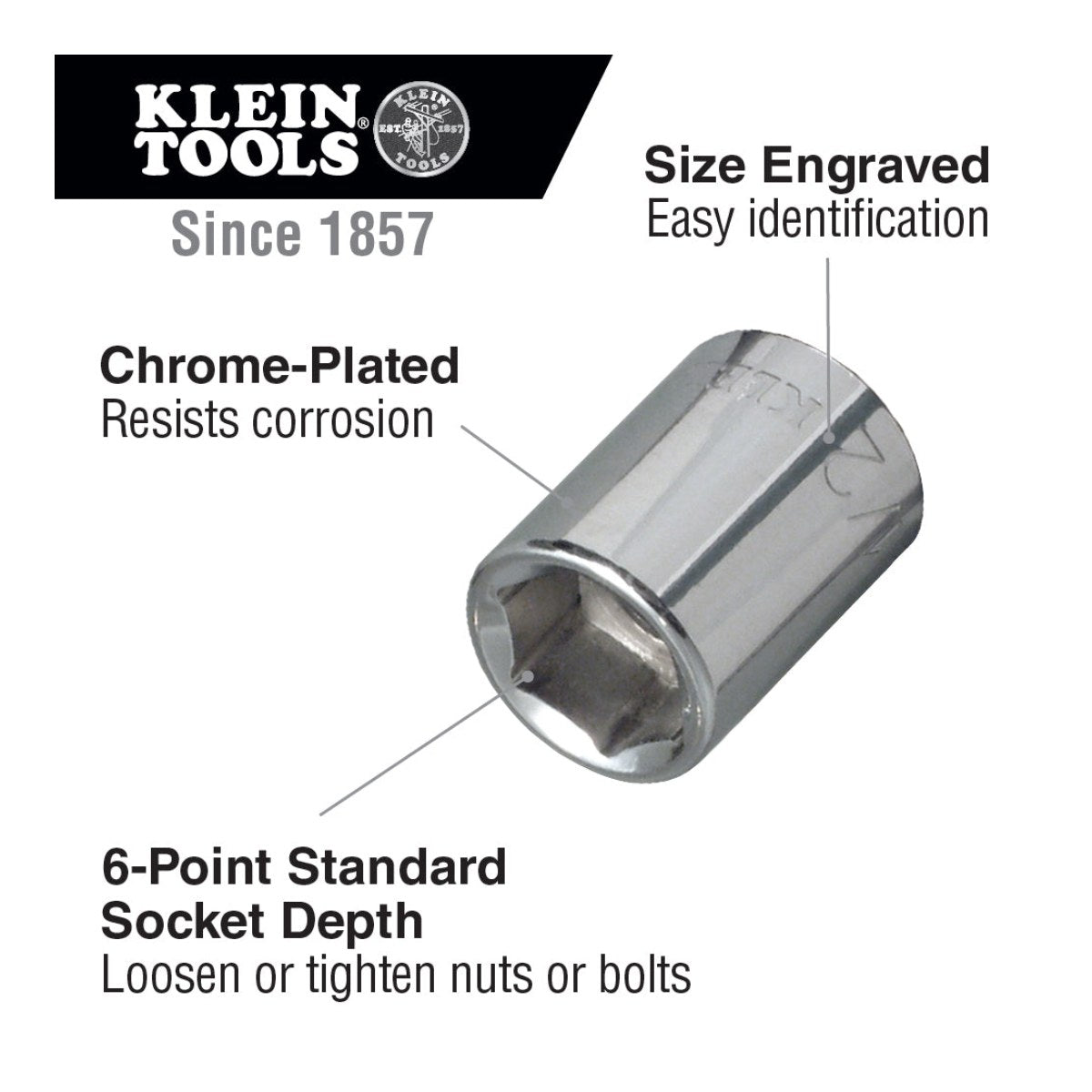 Klein Tools – Socket Wrench, Size 3/8 in Sq Drive, 6 & 12 Point